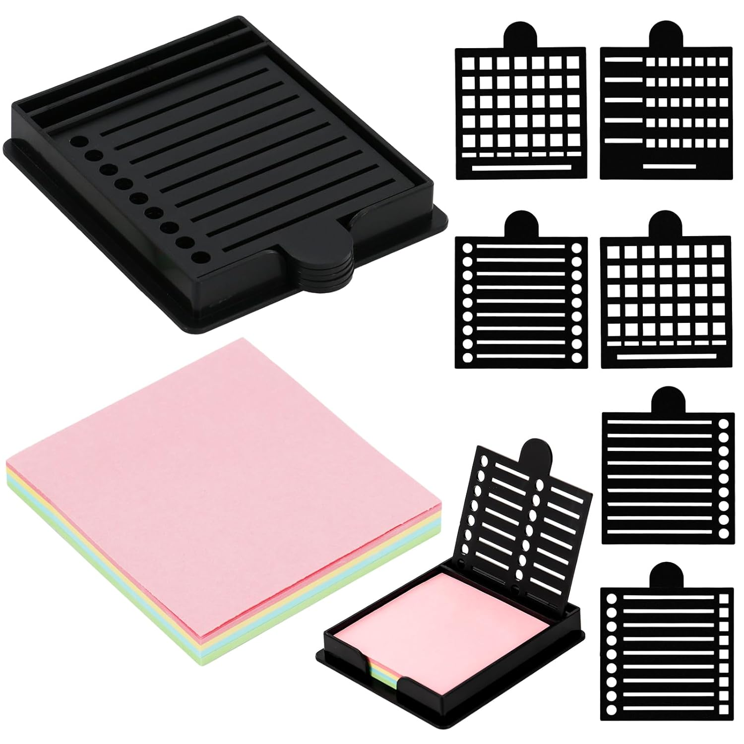 Sticky Note Stencil, Sticky Note Stencil and Holder, Post It Stencils, with Five Different Stencil, for Room and Office Desk Organizer, for 3x3 Inch Sticky Notes(Black)