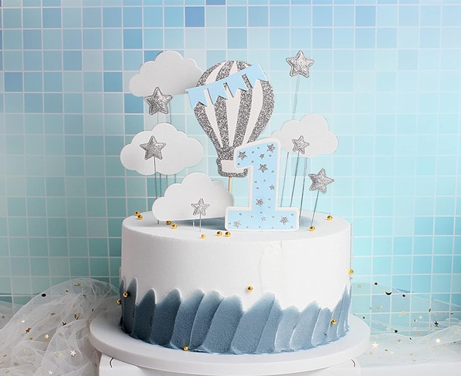 12 Pack Hot Air Balloon Cake Topper with White Cloud Little Stars for Boys Fi... - Picture 9 of 14