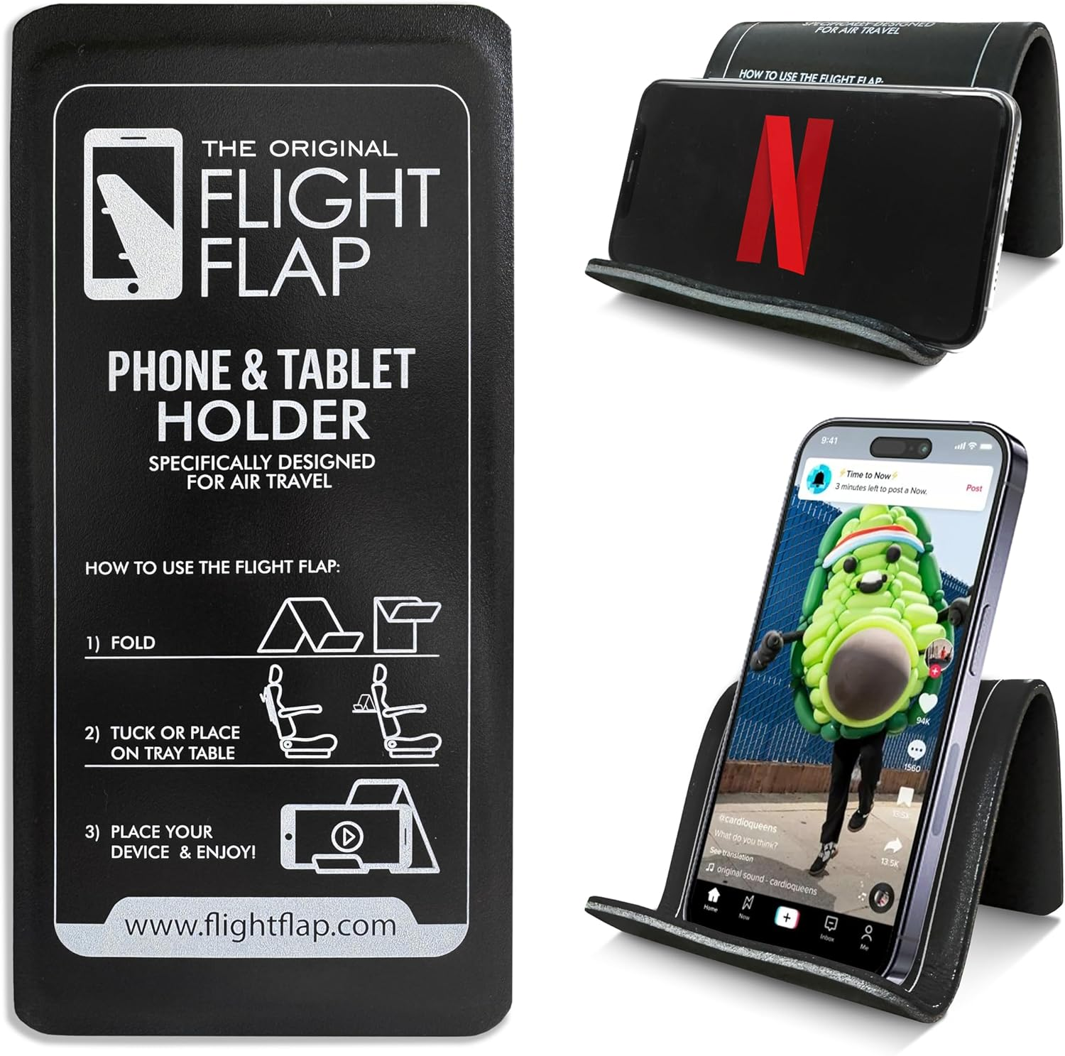 Foldable Airplane Phone Holder-Flexible Mobile Stand for Desk & Bed-Black
