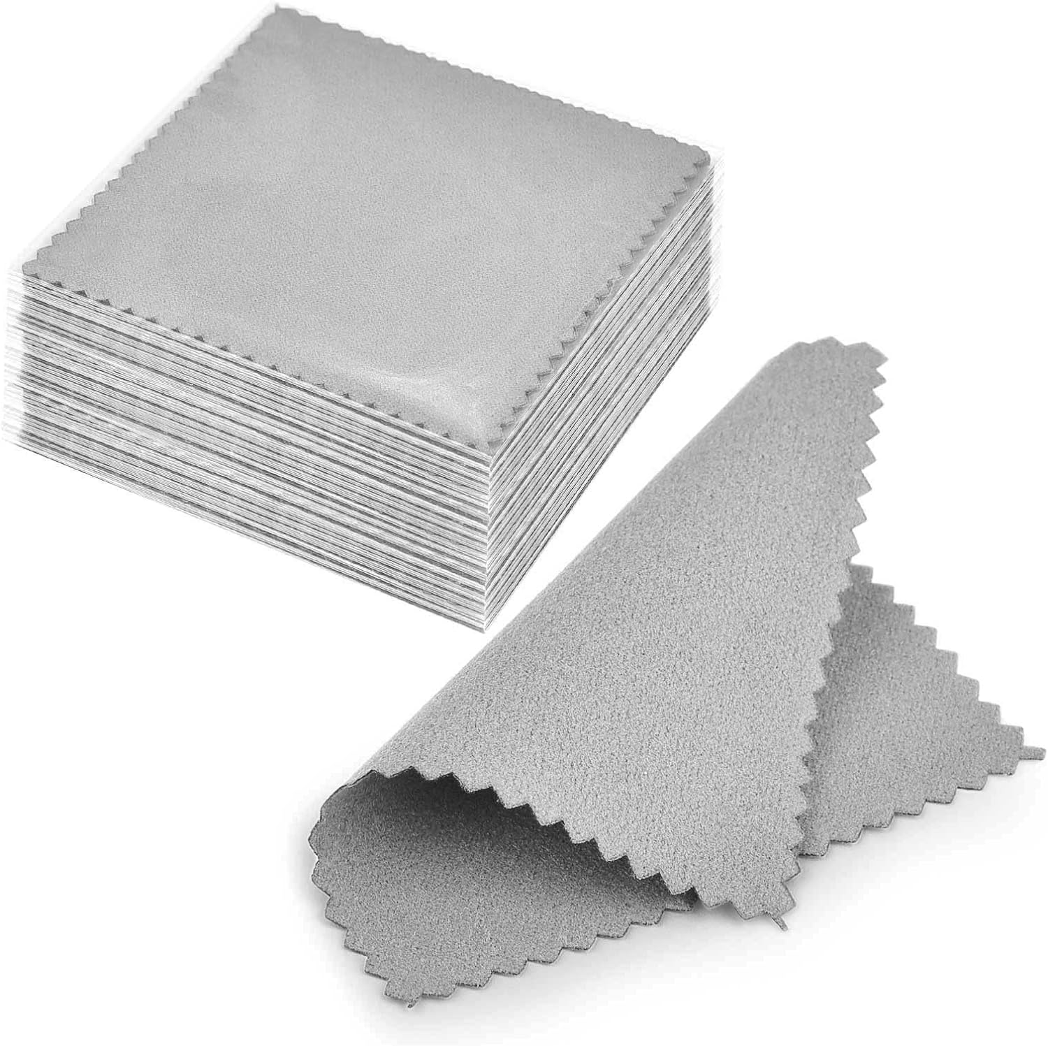 SEVENWELL 50Pcs Jewelry Cleaning Cloth Gray Polishing Cloth for Sterling Silver Gold Platinum Small Polish Cloth 8X8Cm