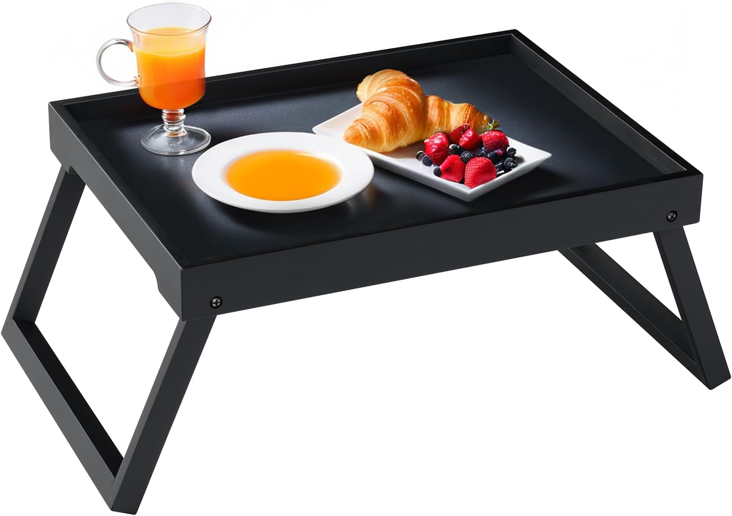Bamboo Bed Tray Table with Folding Leg, Breakfast in Bed Tray for Eating,Kitchen Serving,Food, Sofa, Snacking or Working, Laptop Desk Dinner(1, Black)