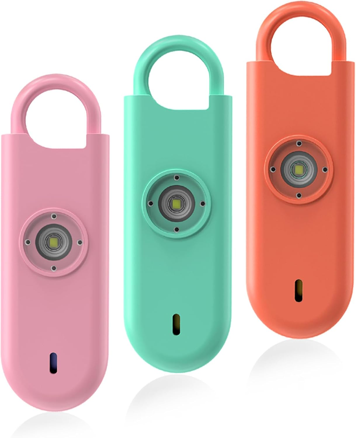 140Db Personal Safety Alarm for Women, 3 Pack Safe Alarm Protection Keychain with Strobe Light & Low Battery Notice, Security Siren Self Defense for Seniors College Girls, Pink+Green+Orange