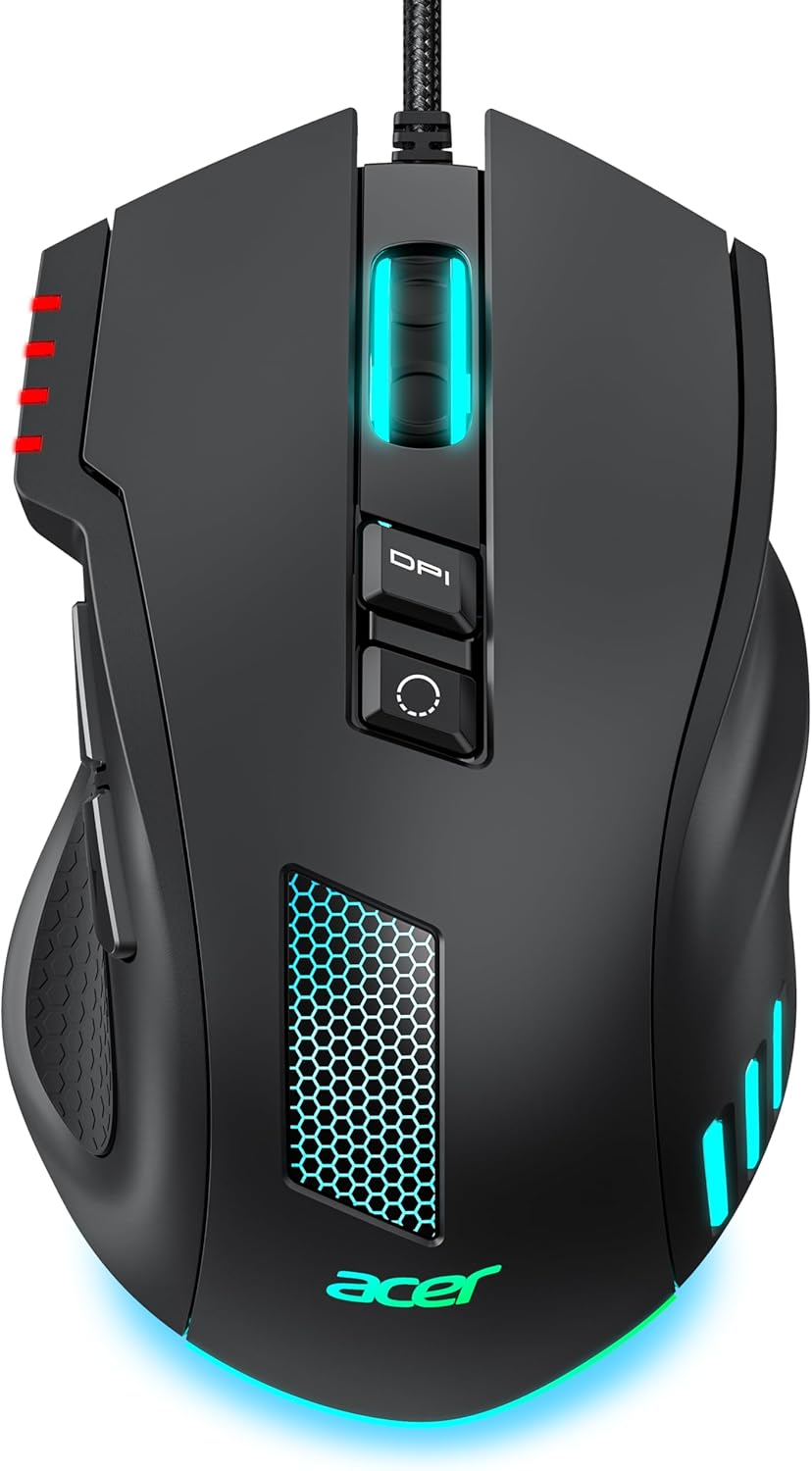 Acer Wired Gaming Mouse, 12,800 DPI RGB Ergonomic Computer Mouse