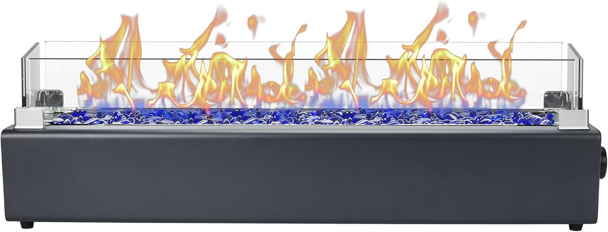 28-Inch Table Top Propane Fire Pit, 40,000 BTU Tabletop Firepit for Patio, Outdoor Portable Fireplace Rectangular Fire Bowl W/Wind Glass Shield, Glass Rocks - Carbon Gray