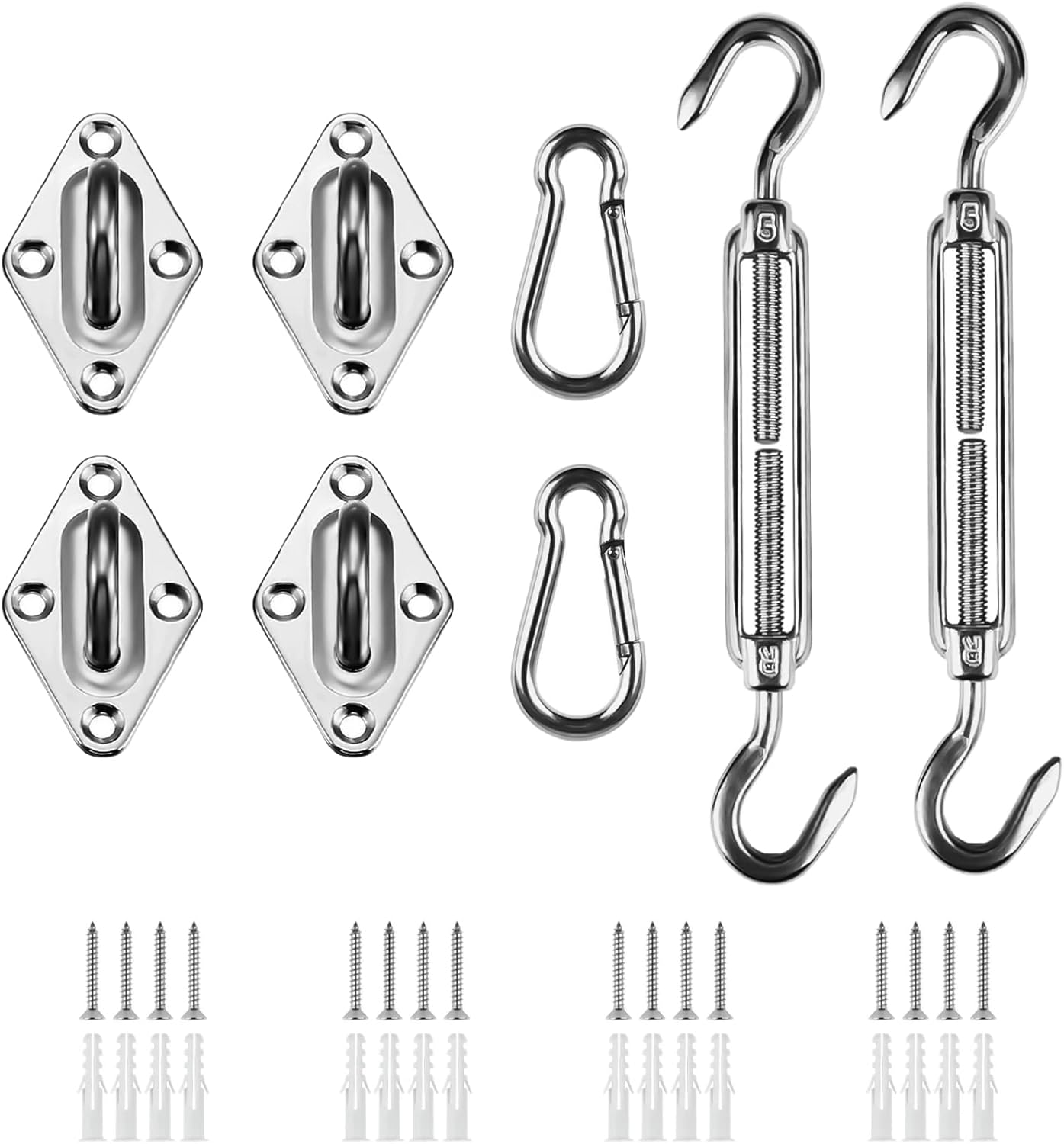 Awning Attachment Set, Heavy Duty Sun Shade Sail Stainless Steel Hardware Kit for Garden Triangle and Square, Rectangle, Sun Shade Sail Fixing Accessories