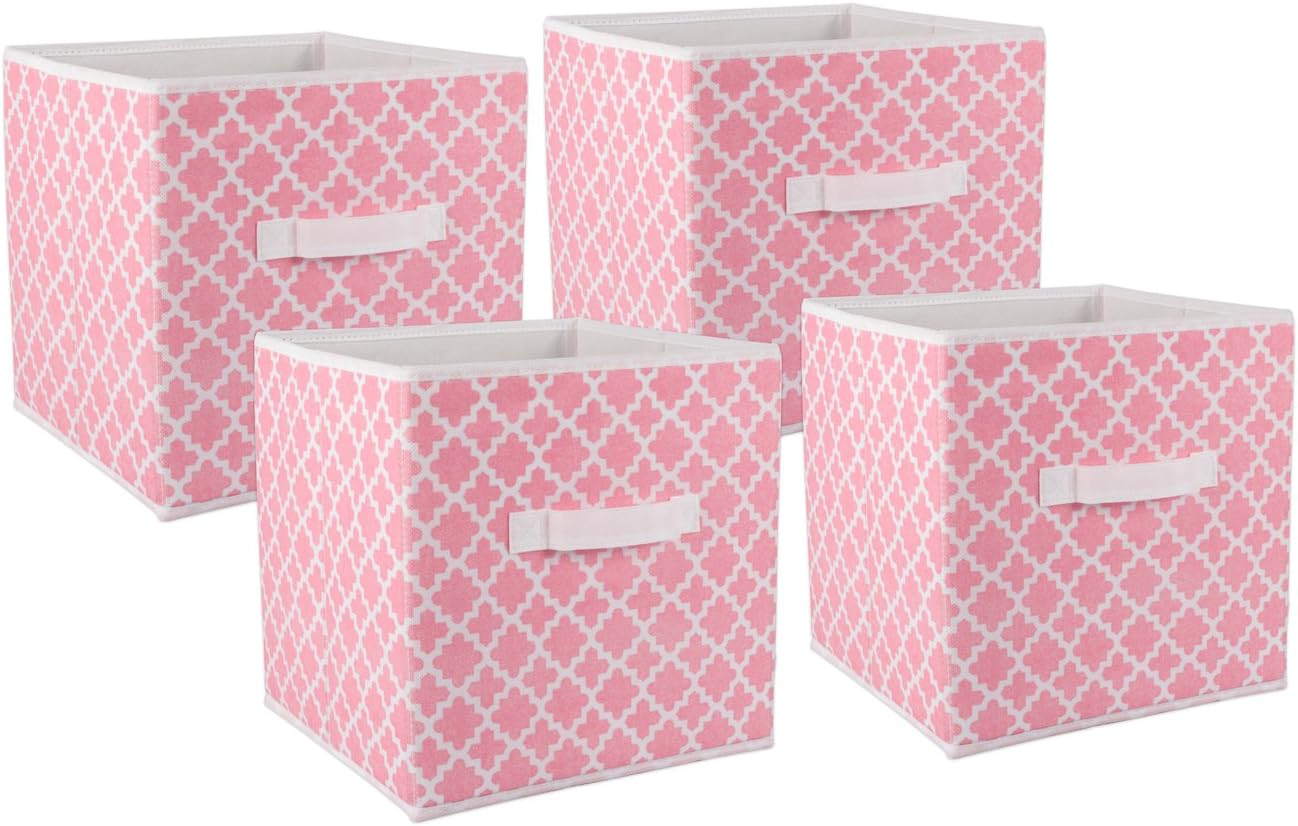 Non Woven Polyester Storage Bin, Lattice, Pink Sorbet, Small Set of 4