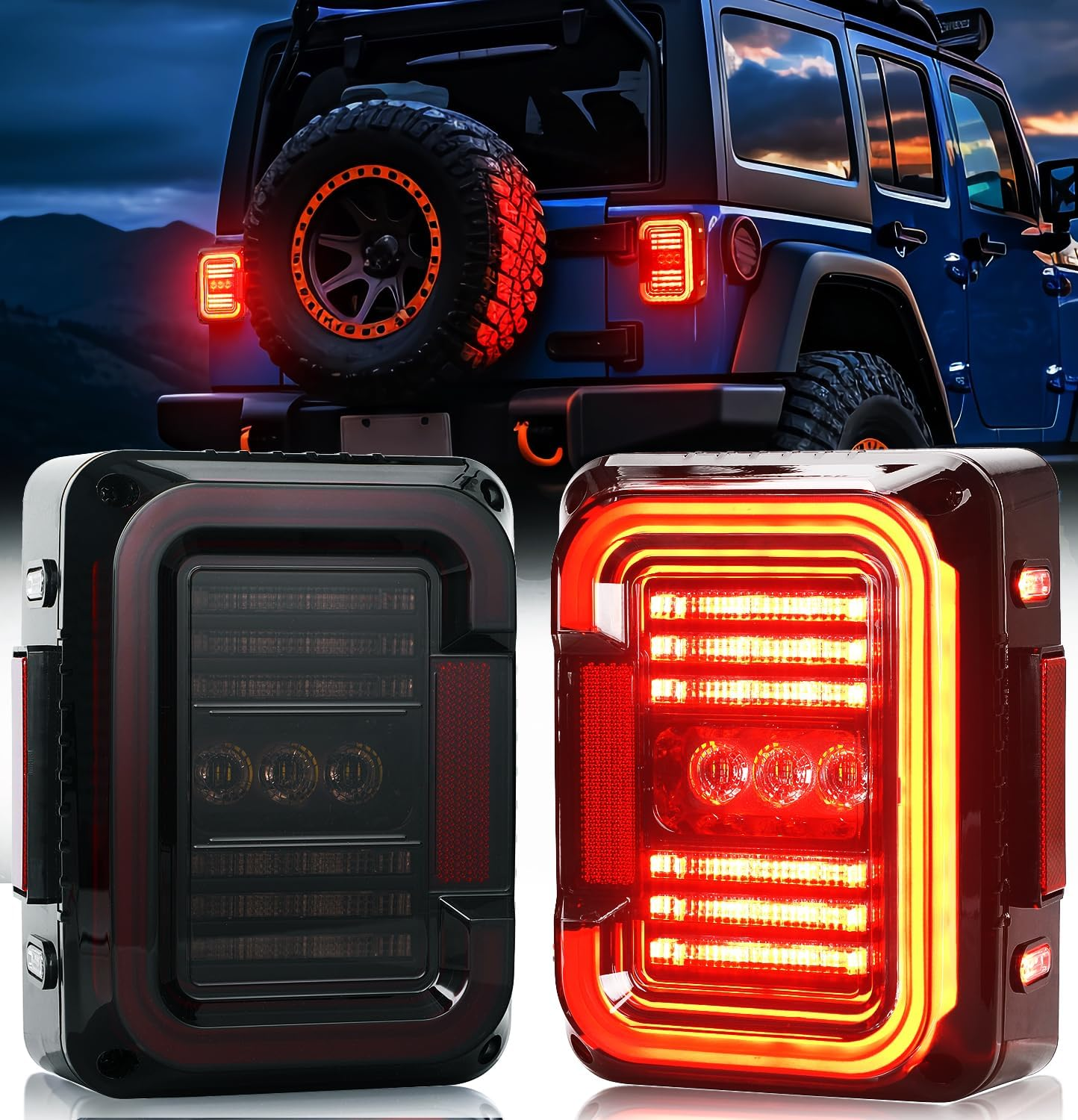 LED Tail Lights Compatible with Jeep Wrangler JK JKU 2007-2018, Unique