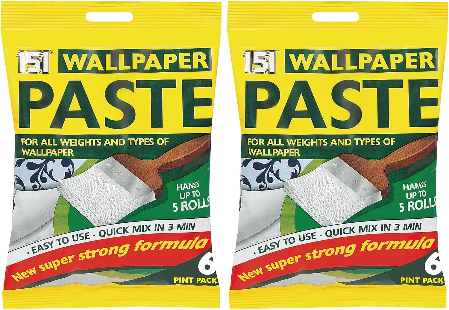 151 All Purpose Wallpaper Paste | Super Strong Wall Paper Adhesive - Ready in 3 Minutes | Suitable for All Types & Weights of Wallpaper | Easy to Use - Hangs up to 5 Rolls (6 Pints) (Pack of 2)