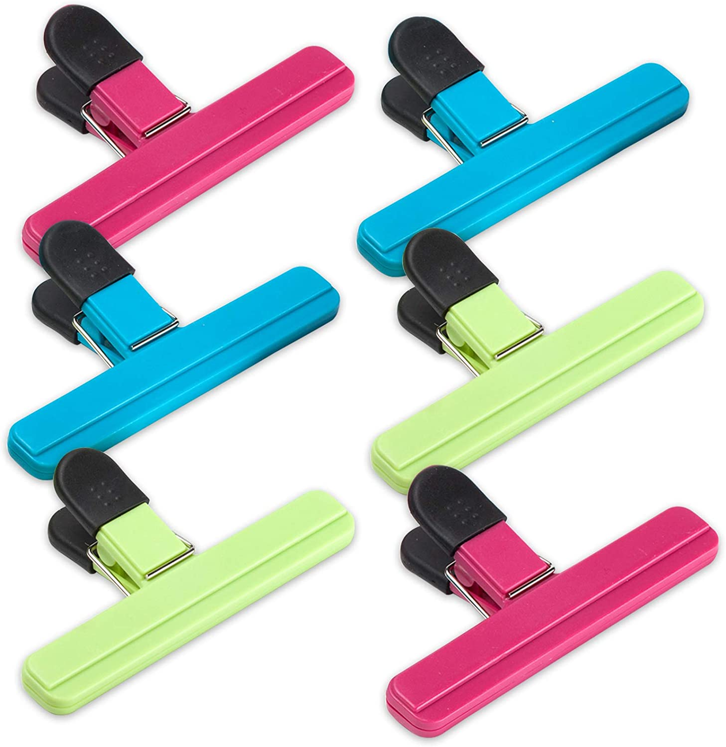 6 Pack Chip Bag Clips, 6 Inch Large Size Assorted Colors Foods Snacks Bag Paper Clips, Plastic Heavy Duty Seal Grips
