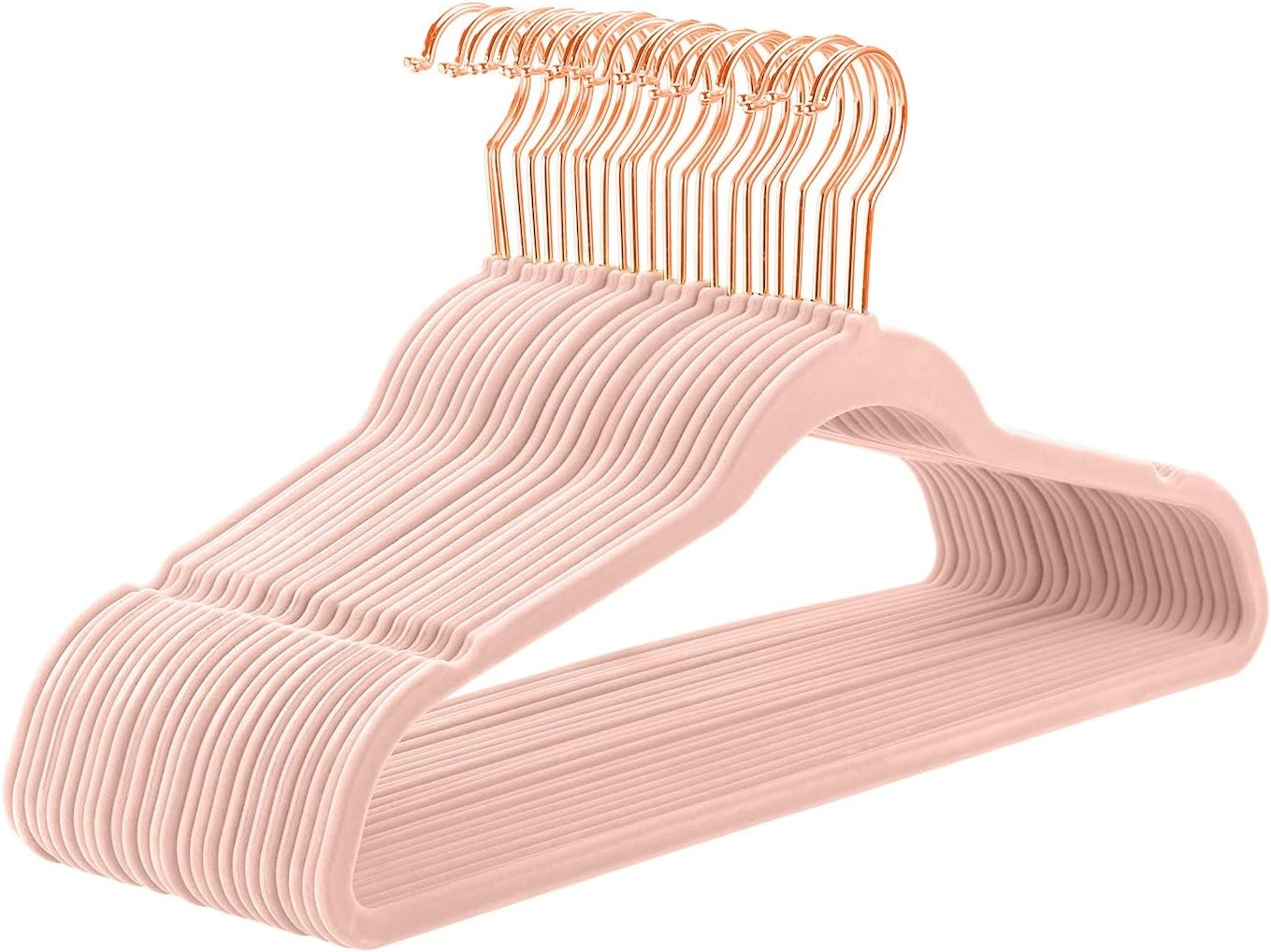Premium Velvet Hangers (50 Pack) Heavy Duty - Non Slip Felt Hangers - Blush Pink - Rose Gold 360 Degree Swivel Hooks,Space Saving Hangers,Durable Strong Hangers for Suits,Coats,Dress