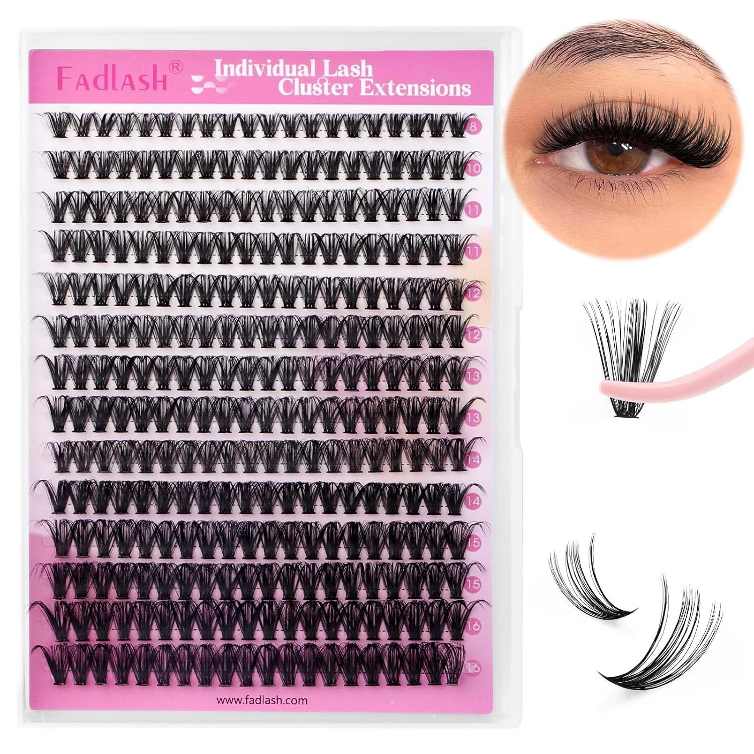 DIY Lash Clusters Individual Eyeslash Extensions D Curl 280PCS Natural Eyelash Clusters Soft Band Wispy Volume Eyelash Extension for Beginners DIY at Home (40D-0.07-D, 8-16Mm)