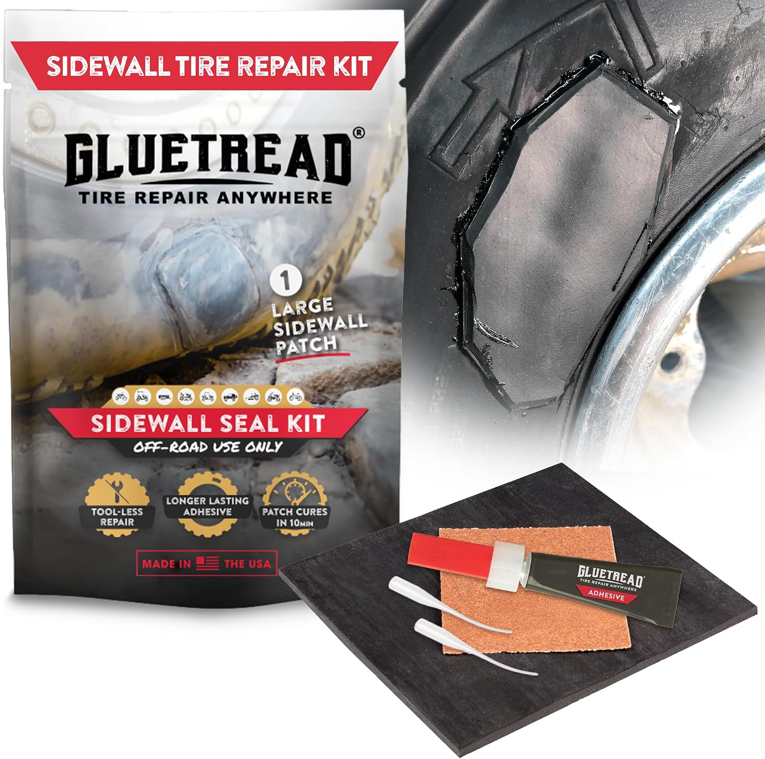 Gluetread Sidewall Tire Repair Kit, ATV UTV Tire Patch Kit Heavy Duty 4X4
