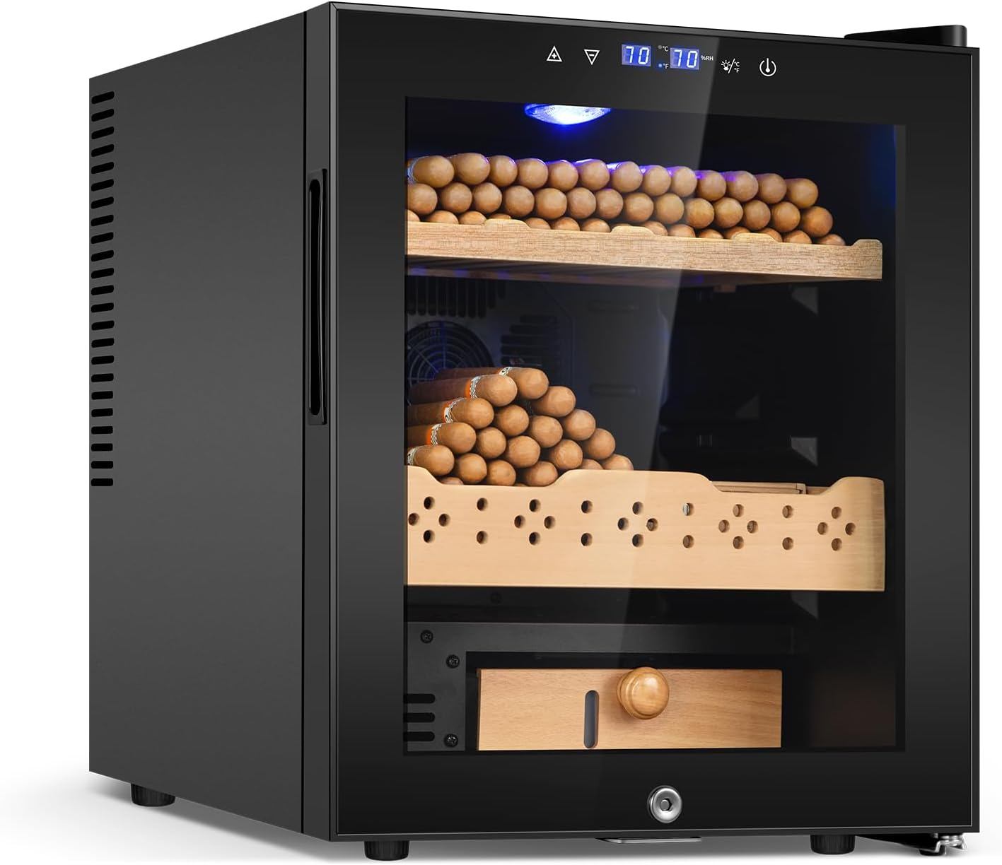 Electric Cigar Humidor Cabinet, 50L Cooler with Temperature and Humidity Control, Spanish Cedar Wood Shelves and Safety Lock (360 Counts Capacity)
