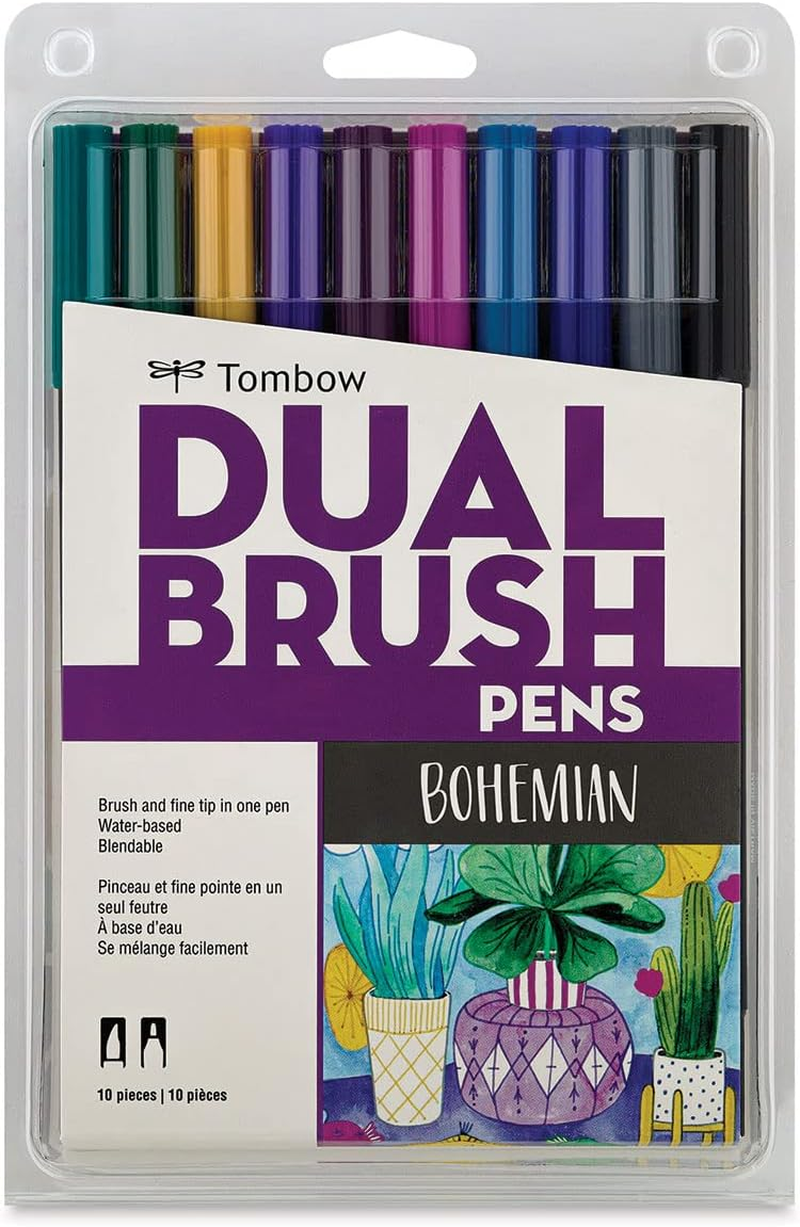 56218 Dual Brush Pen Art Markers, Bohemian, 10-Pack. Blendable, Brush and Fine Tip Markers