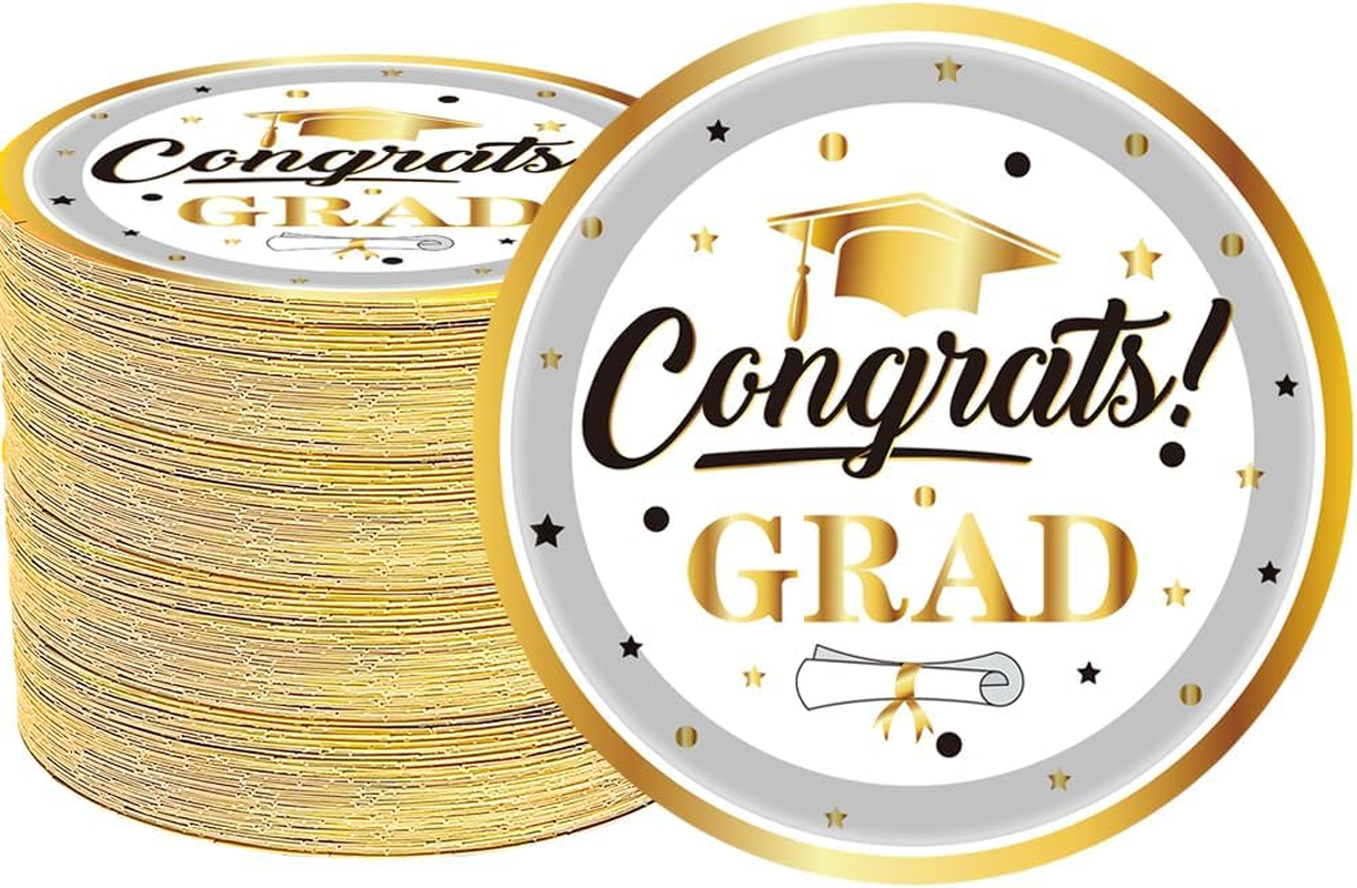 50Pcs White & Gold Graduation Party Supplies 2025,White and Gold Party Plates 7