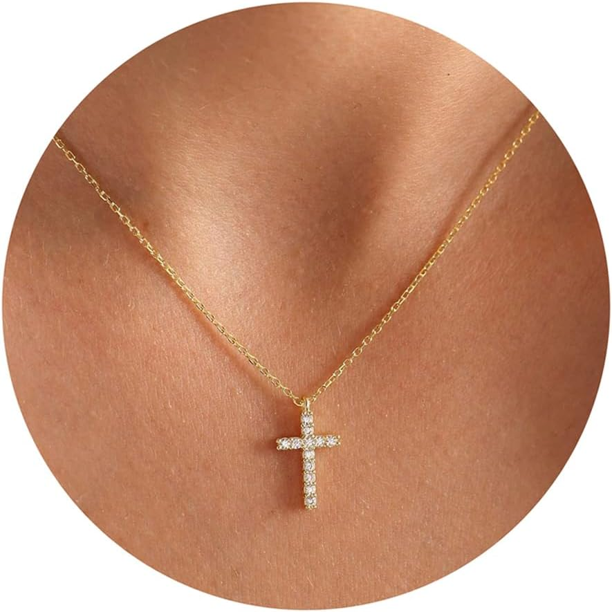 Cross Necklace for Women, 14K Gold Plated Cross Pendant Dainty Layered Chain Necklace Jewelry Gifts