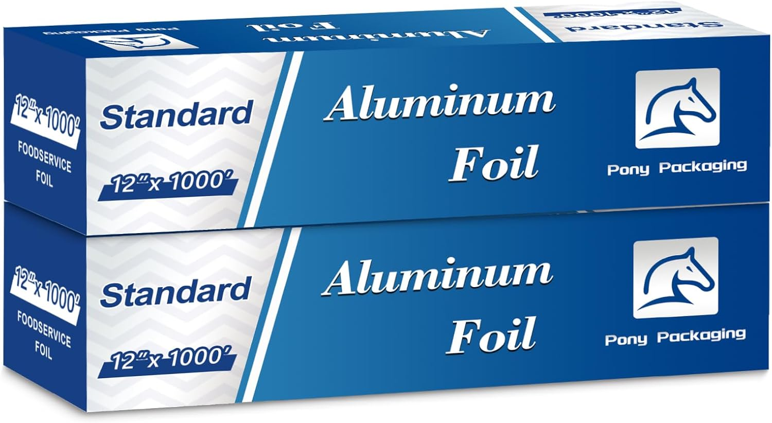 Aluminum Foil Standard 12 Inch Wide, 1000 FT Food Safe Foil Wrap for Cooking, Baking, Grilling, Food Service Pony Packaging Aluminum Foil Roll (12"X1000', Standard-2 Count)