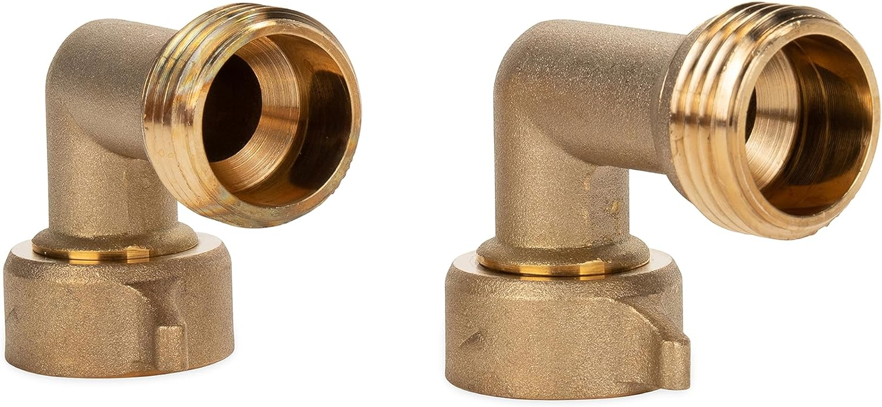 90-Degree Hose Elbow for RVs — Solid Brass Construction— Certified Lead-Free — Features Convenient Easy Grip Connector — for RV Water Hoses, Residential Outdoor Faucets, & More — 2-Pack (22507)