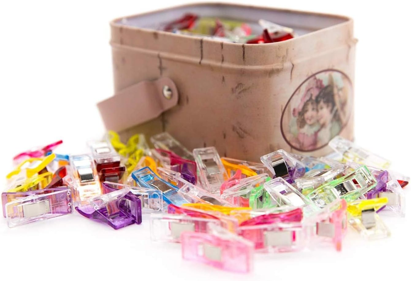 GDMINLO 100 Pack Multipurpose Sewing Clips for Quilting and Crafts with Tin Box, Assorted Colors