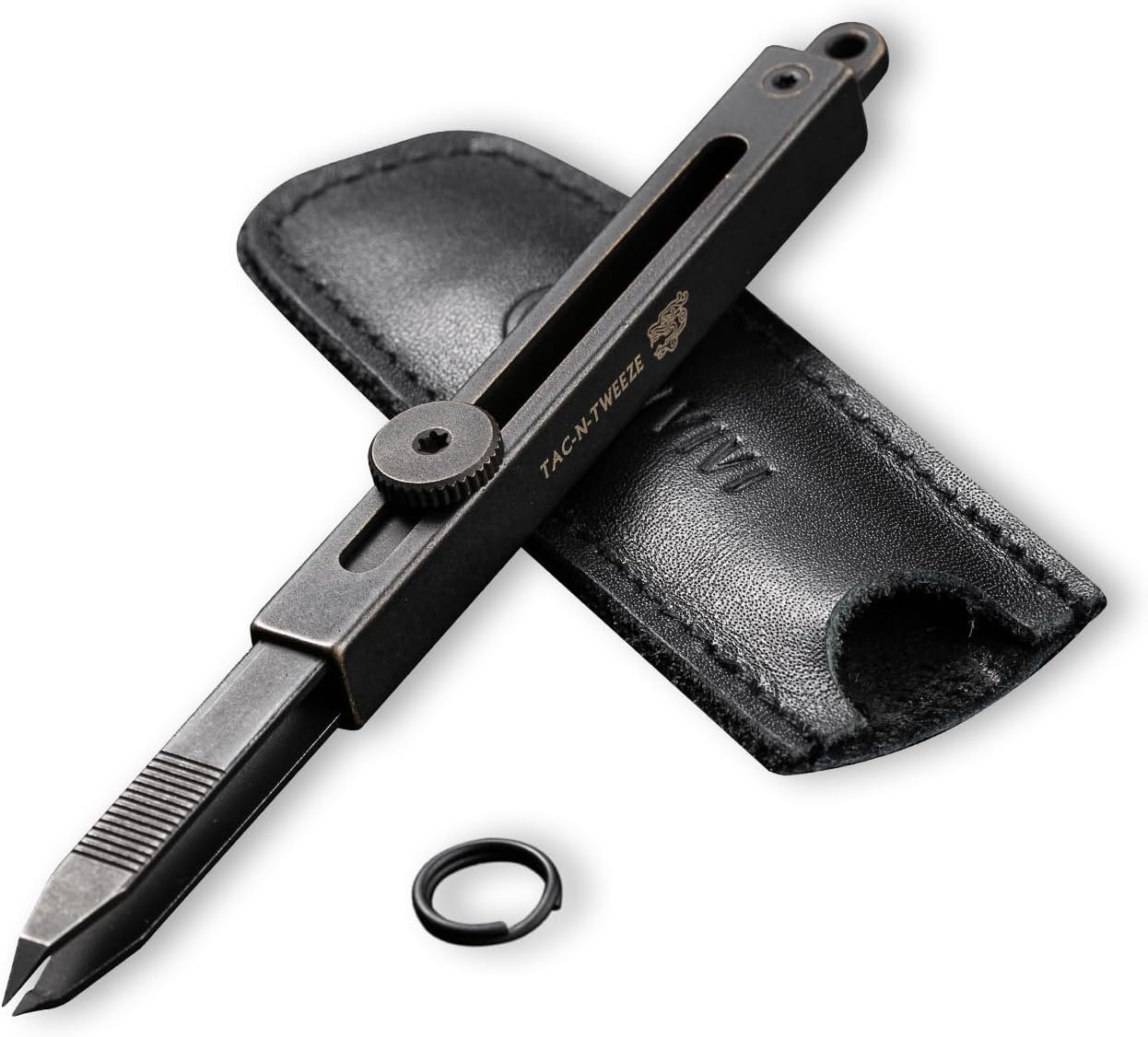 CIVIVI Precision Tweezers for Splinters, Retractable Keychain Tweezers for Men Women EDC Carry, Tac-N-Tweeze Tweezers with Leather Sheath Designed by Bob Terzuola C19062B-A