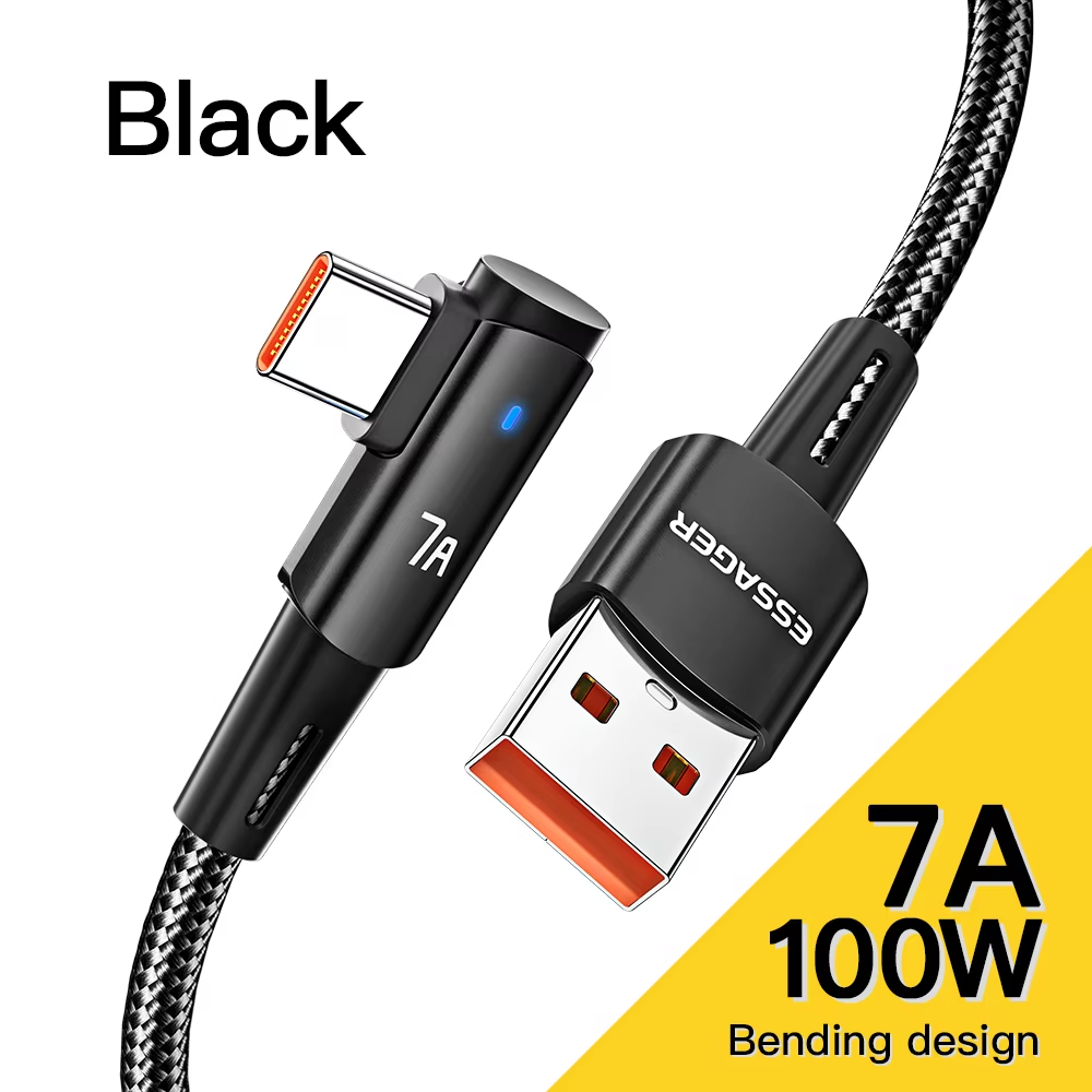 100W USB Type C To USB C Cable 90 Degree Angle For iPad MacBook Pro Xiaomi Samsung Huawei Fast Charging Type-C Date Wire