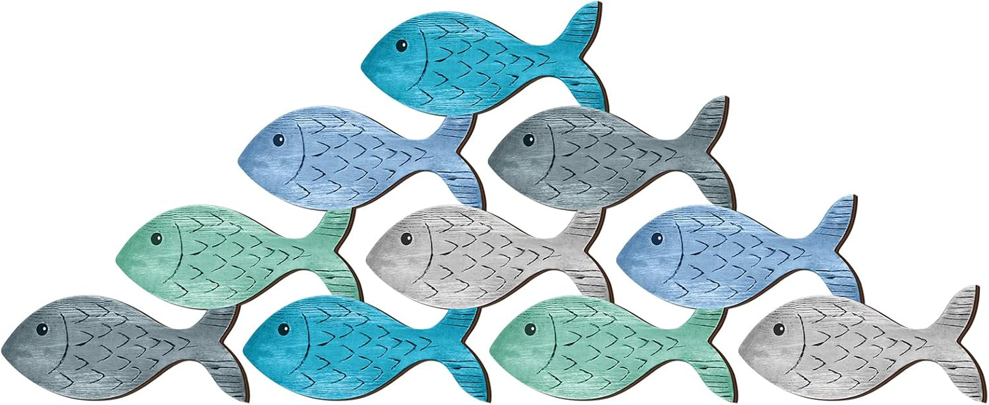 Qunclay Beach Wall Decor Wooden Coastal Fish Sign Ocean Themed Beach Decor School of Fish Art for Bathroom Home Indoor Outdoor 14.96 X 6.3 Inch(Lively)