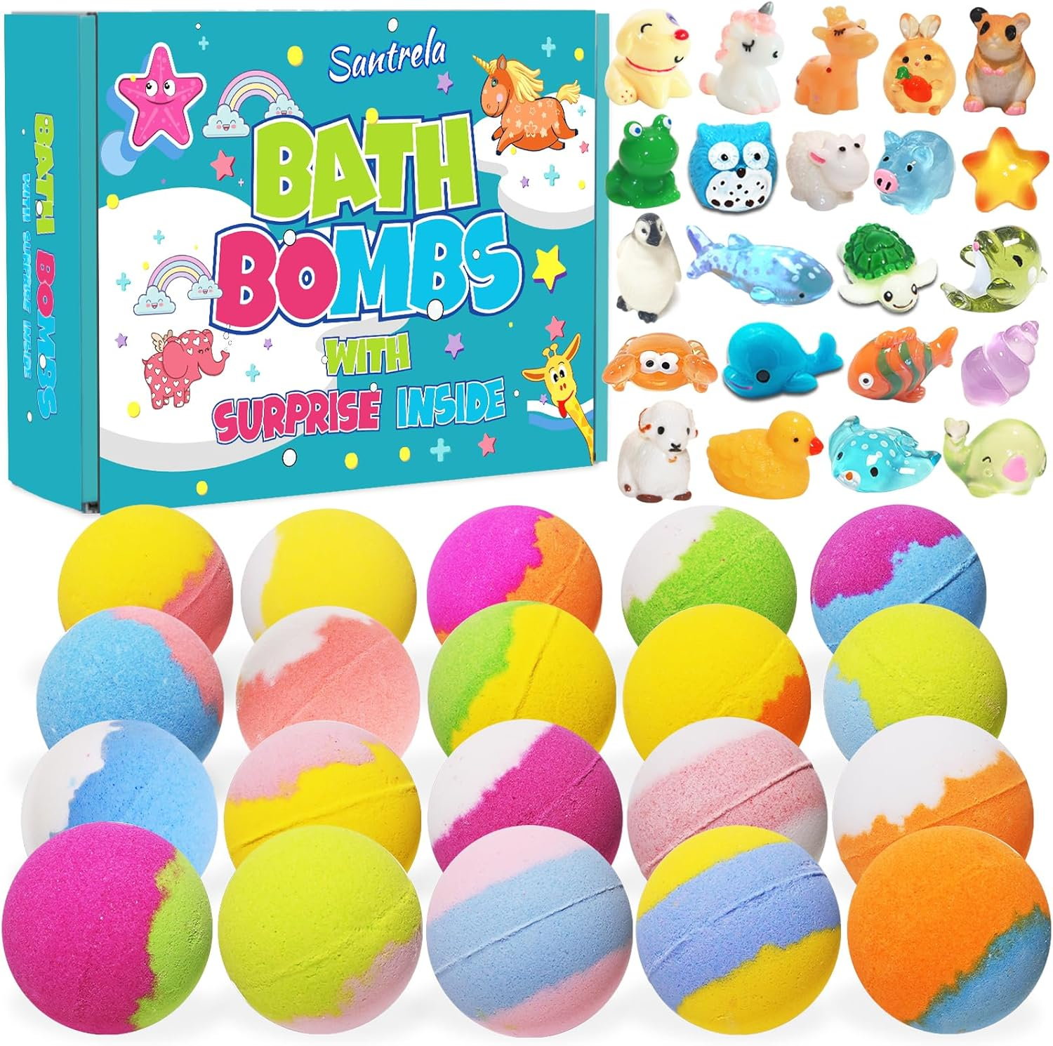 Bath Bombs for Kids with Surprise Inside, 20 Pack Kids Bath Bombs Gift Set with Toys for Girls Boys, Handmade Bubble Bath Fizzy Balls Kit for Birthday, Christmas, Easter(Package May Vary)