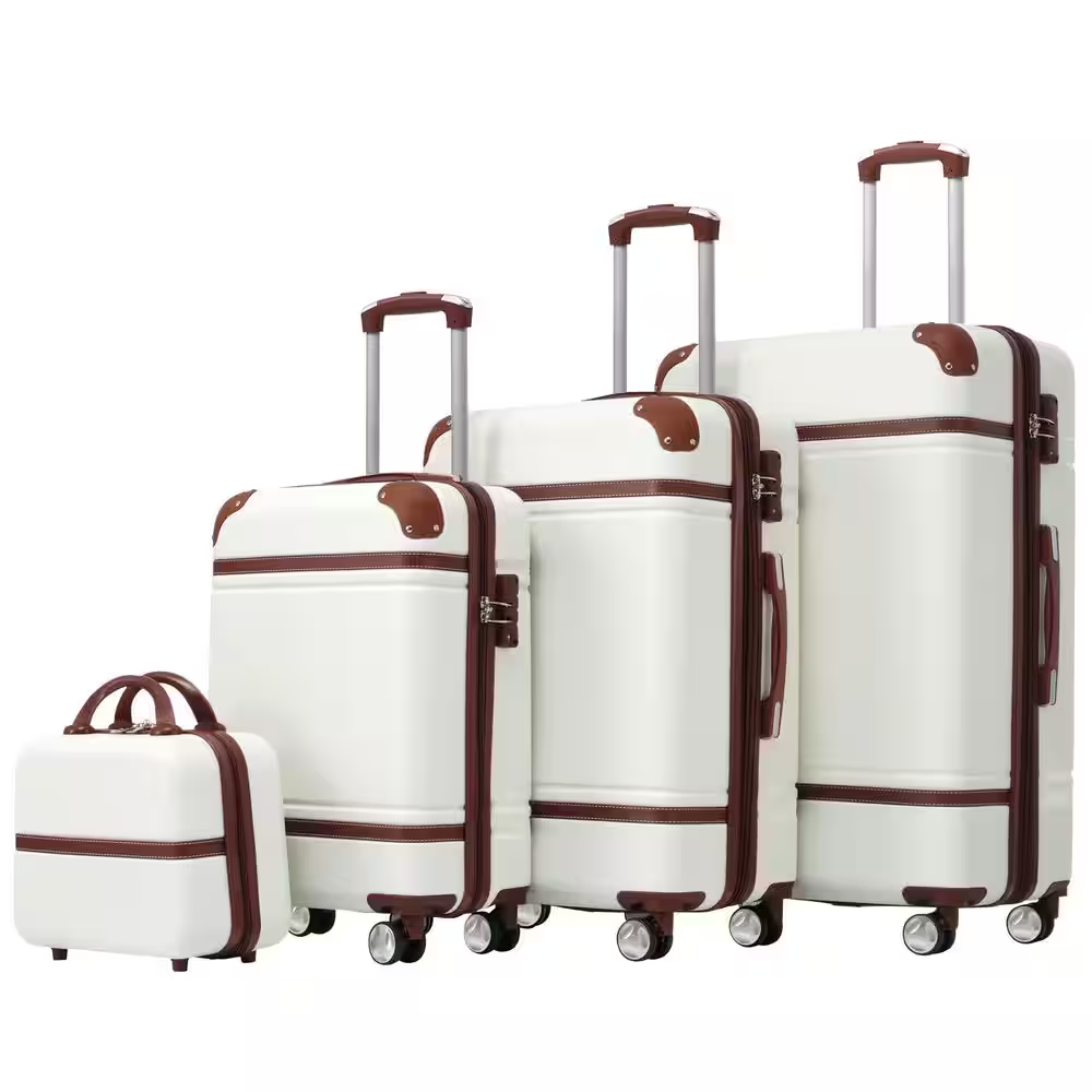 4-Piece White Hardshell and Cosmetic Case Spinner Luggage Set with TSA Lock Lightweight