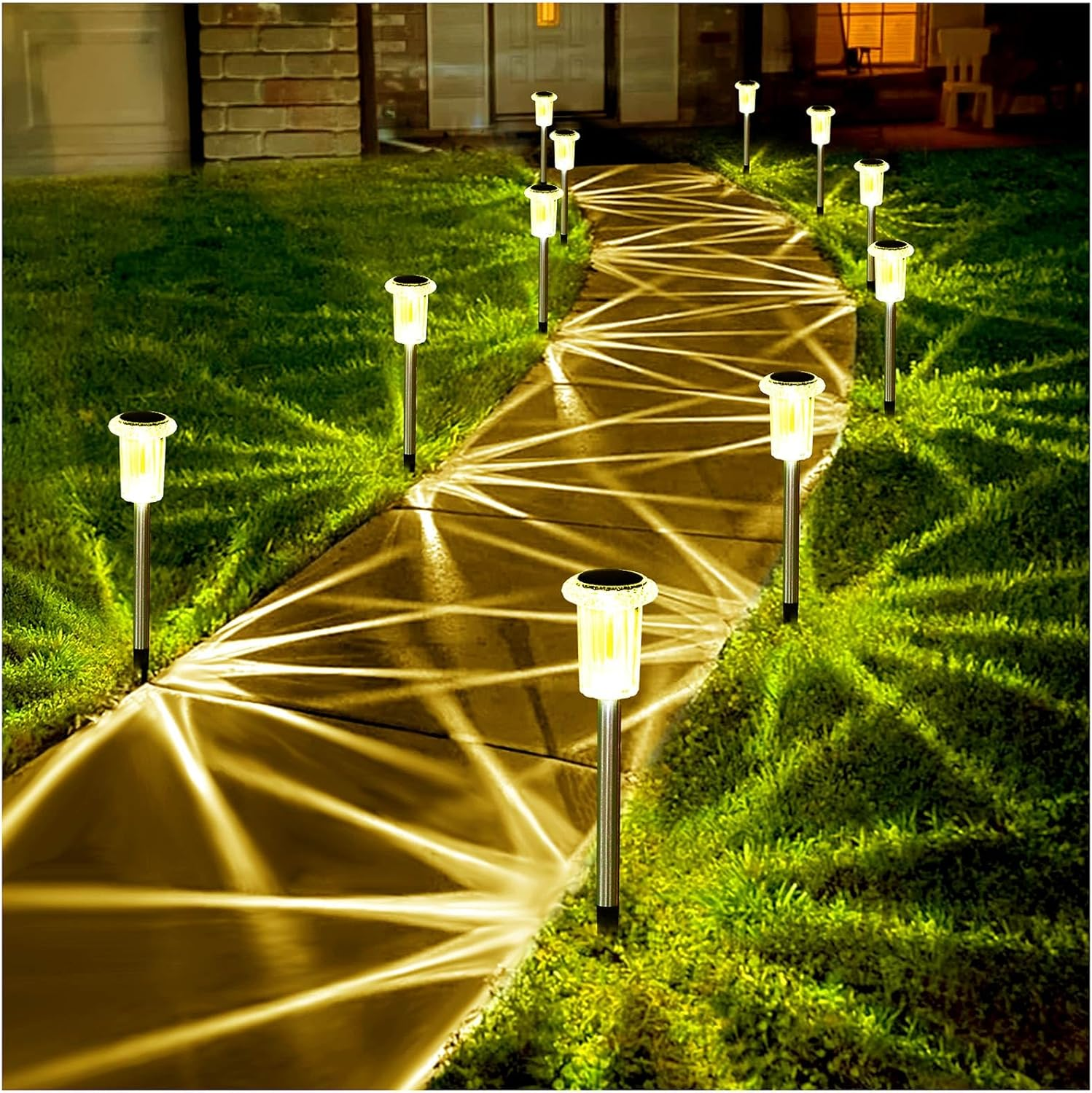 10 Pack Solar LED Outdoor Lights Pathway Garden Stake Lights for Sidewalk Lawn