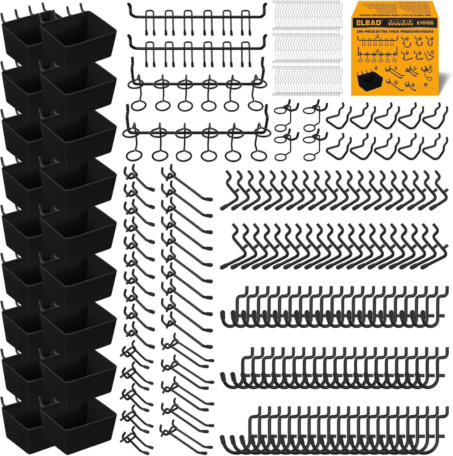 286-Piece Extra Thick Pegboard Hooks Set, 1/4