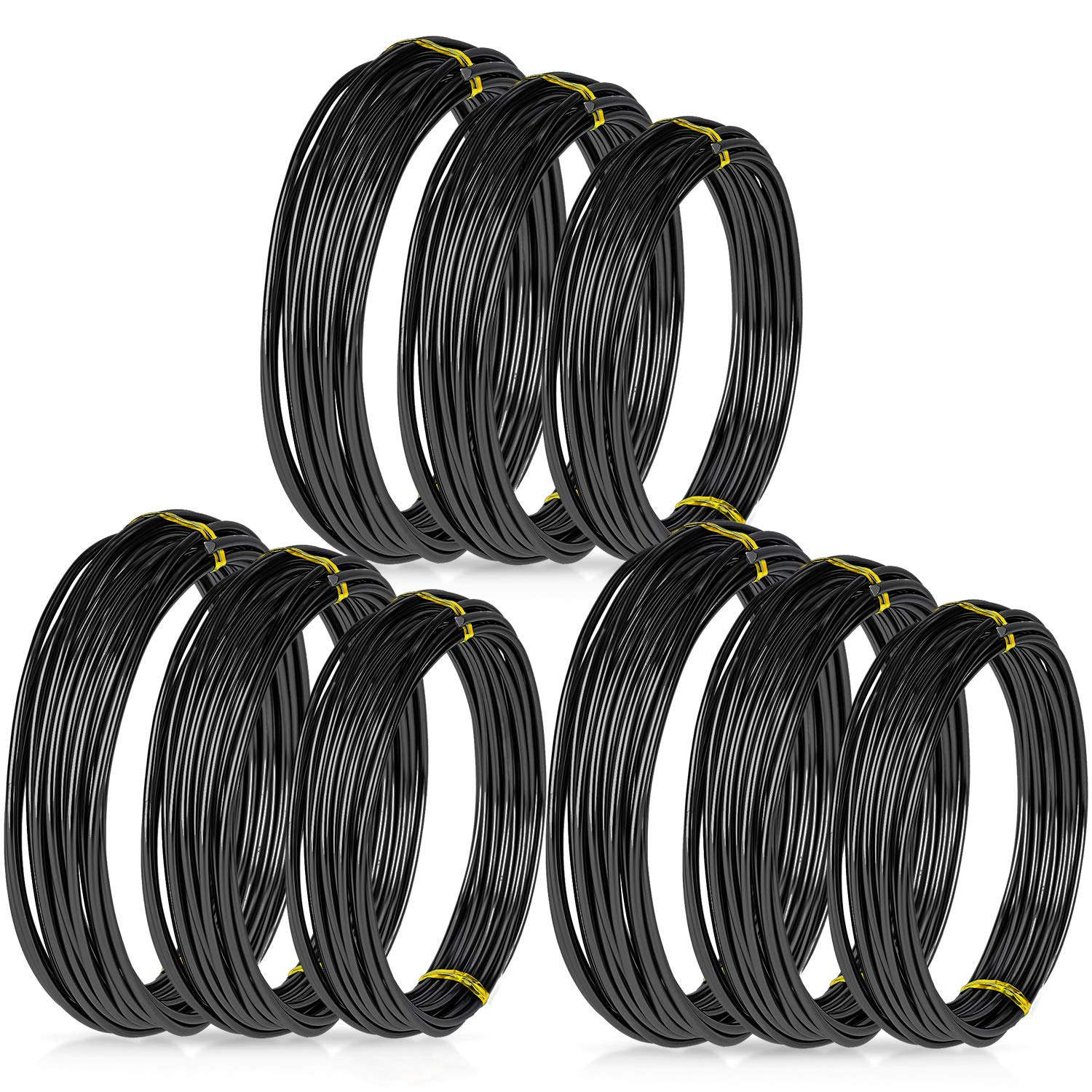 9 Rolls Bonsai Wires Anodized Aluminum Bonsai Training Wire with 3 Sizes (1.0 Mm 1.5 Mm, 2.0 Mm), Total 147 Feet (Black)