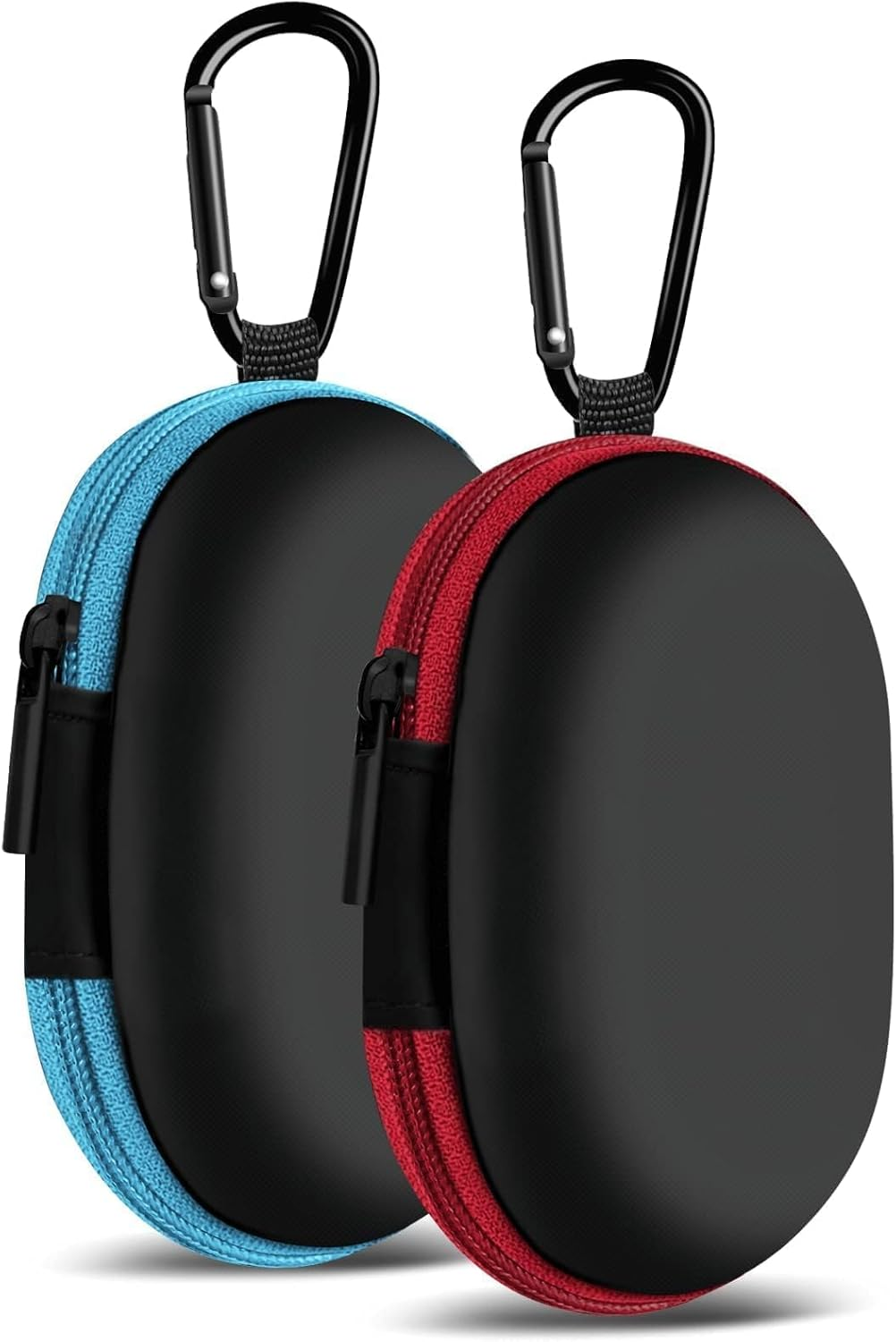 for Earbuds Carrying Case, 2Pack, Red+Blue Small Oval Storage Cases, Portable Storage Earbud Pouch Bag for Earbuds, In-Ear Headphones, Earphones, Headsets, USB Charging Cable