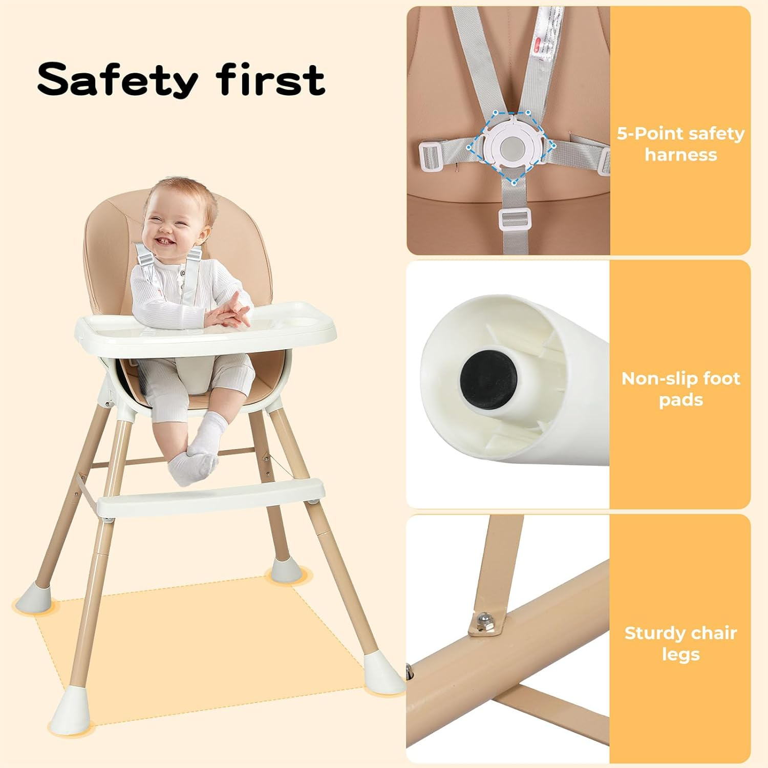 Bopeep Baby High Chair, 6-in-1 Convertible Toddler Chair, Removable Seat and ... - Picture 8 of 14