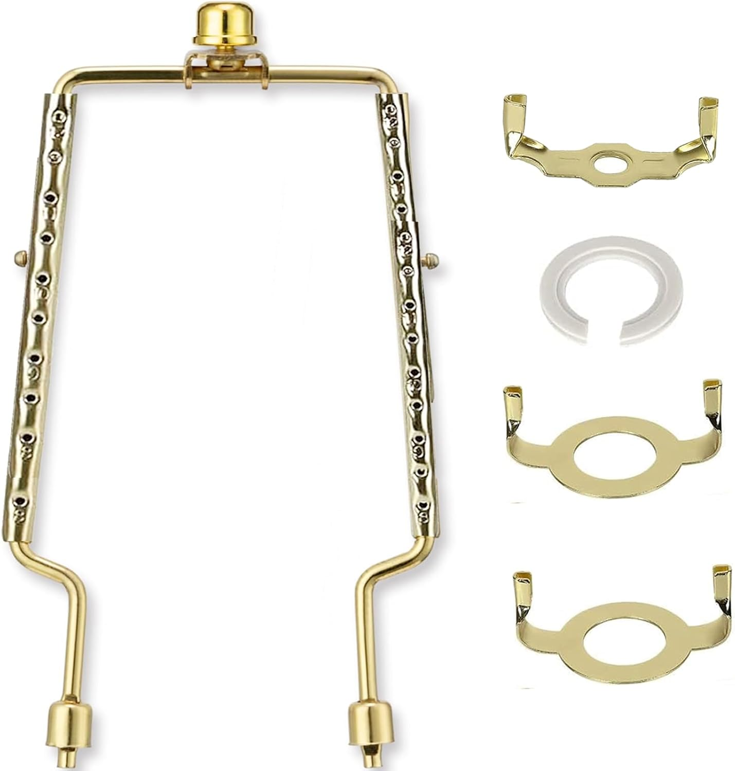 8 9 10 11 12 Inch Lamp Shade Harp Holder,  Adjustable Lamp Harp Kit, Fit Both Standard Lamp Rod and E14 E26 E27 Light Base UNO Fitter Adapter Converter Finial Set, Lampshade Bracket