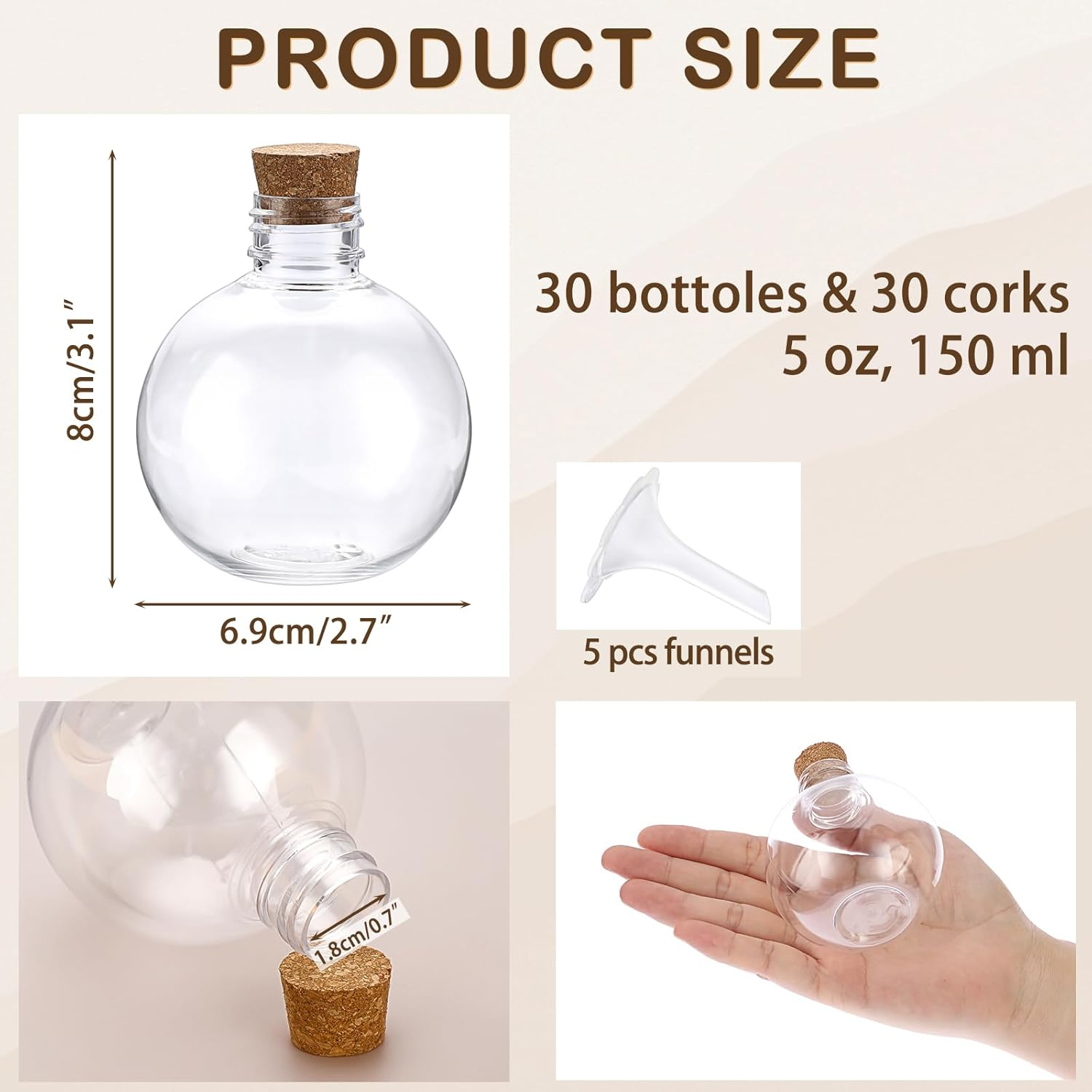 BTSKY 30 Pcs 5 oz Plastic Bottles with Corks, Clear Sand Art Bottles with Fun... - Picture 3 of 13