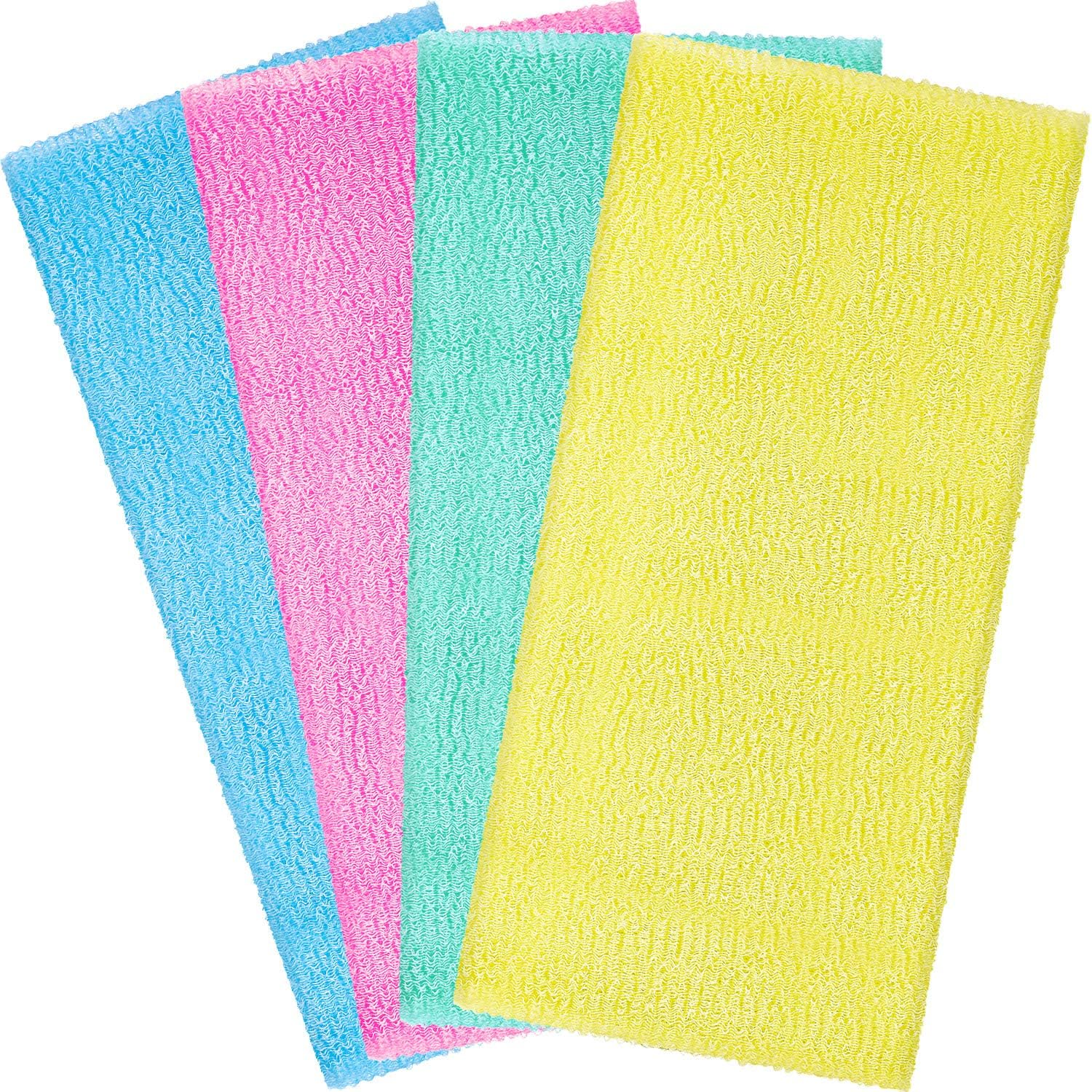 4 Pack Exfoliating Washcloth Nylon Japanese Korean Bath Towel Loofah Body Scrub