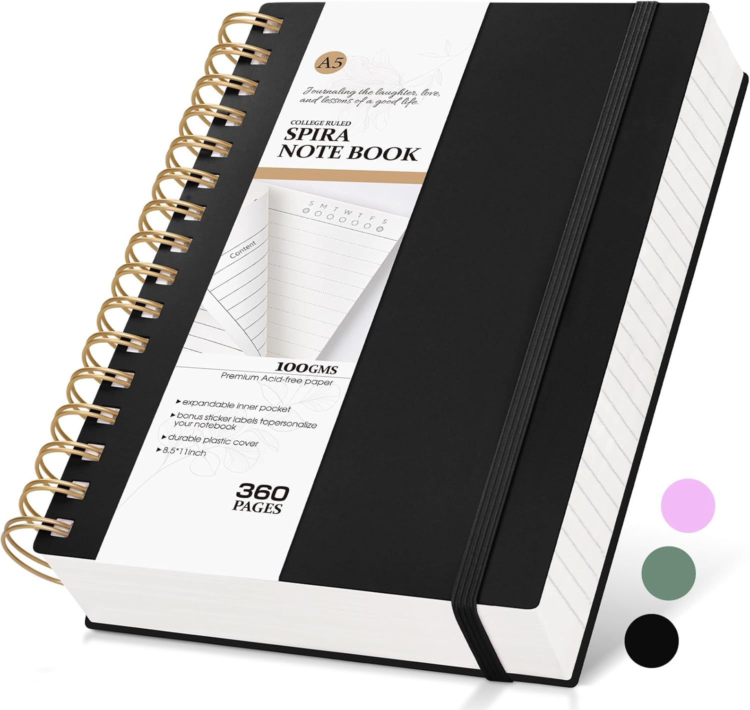 Spiral Notebook Journal, 360 Pages College Ruled Notebooks, Lined Thick Journals for Women Men, A5 Thick Spiral Writing Journaling with 100GSM Paper, Spiral Notebooks for Work School 5.5