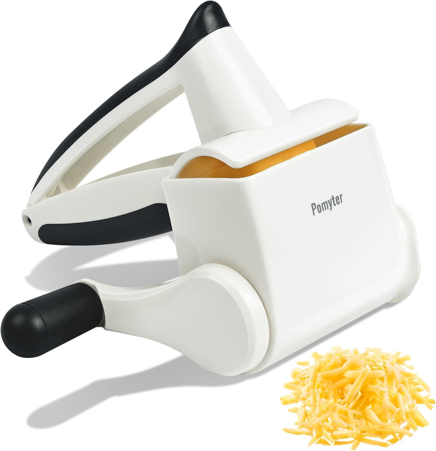 Rotary Cheese Grater Hand Crank, Handheld Parmesan Cheese Grater with Versatile Stainless Steel Drum for Hard Cheese, Chocolate, Nuts – White