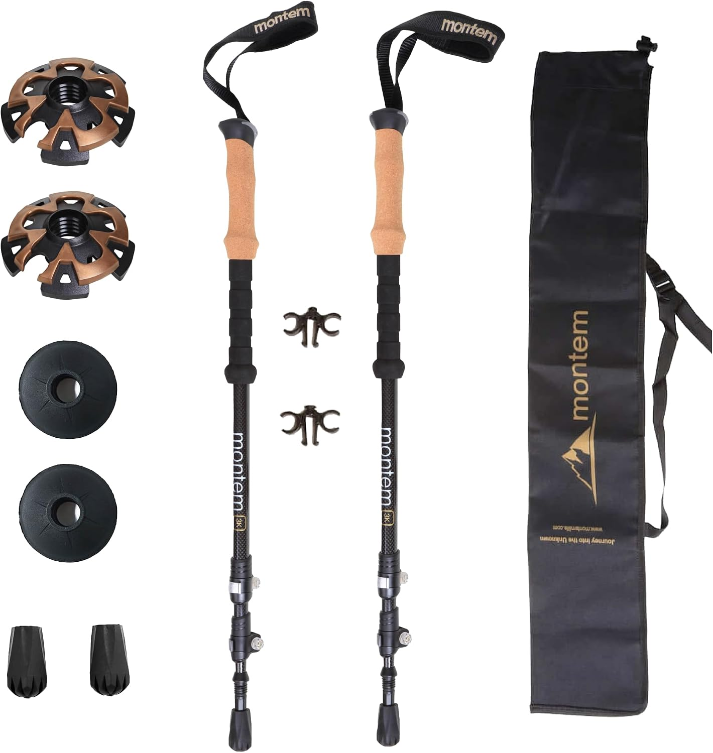 Carbon Fiber Trekking Poles – Ultralight 3K Hiking Poles, Collapsible & Adjustable with Cork Grip, Quick Lock Walking Sticks for Backpacking & Travel (2-Pack)
