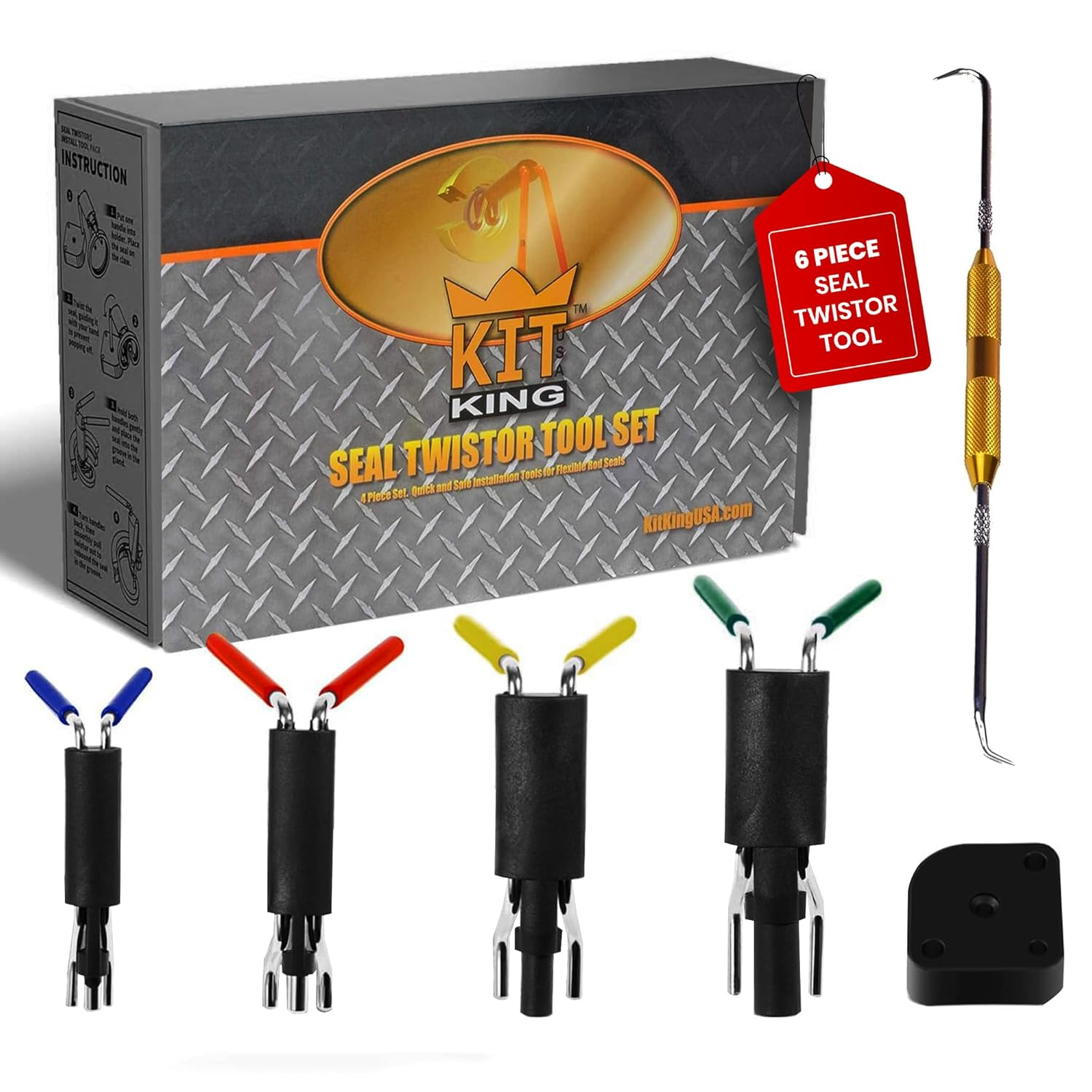 Hydraulic Seal Installation Tool Set – 6 Piece Seal Twistor Tool Including Two Sided Seal Pick, Easily Install Seals without Damaging Them, Ucup Twistor Cylinder Rod Seal Packing Install Kit
