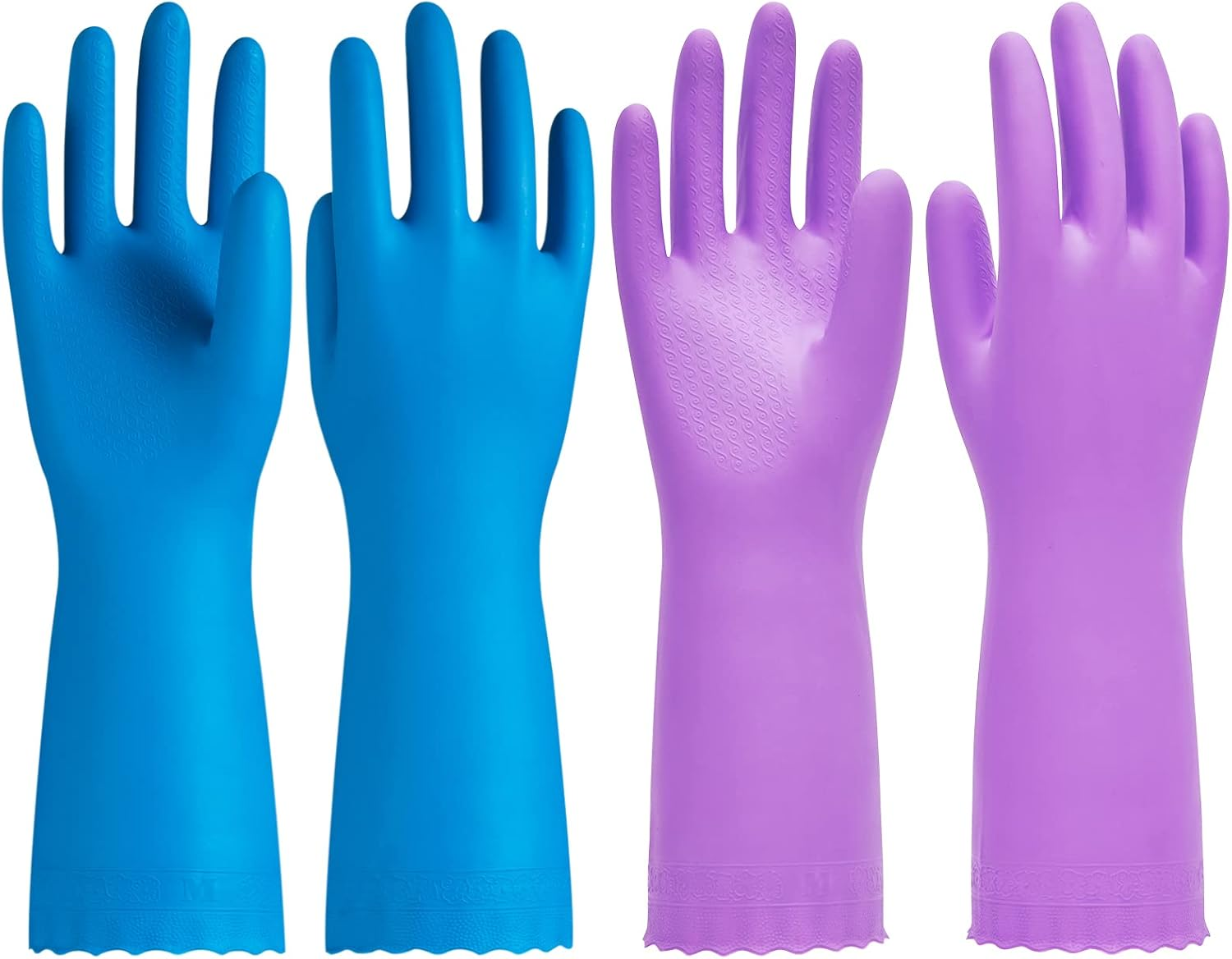 2 Pairs Dishwashing Cleaning Gloves with Latex Free, Cotton Lining, Kitchen Gloves (Purple+Blue, Medium)