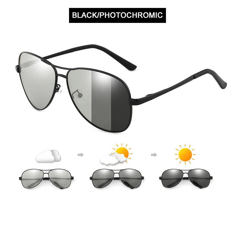 Classic Pilot Photochromic Sunglasses Men Women Fashion Chameleon Polarized Sun Glasses Male Driving Change Color Night Vision