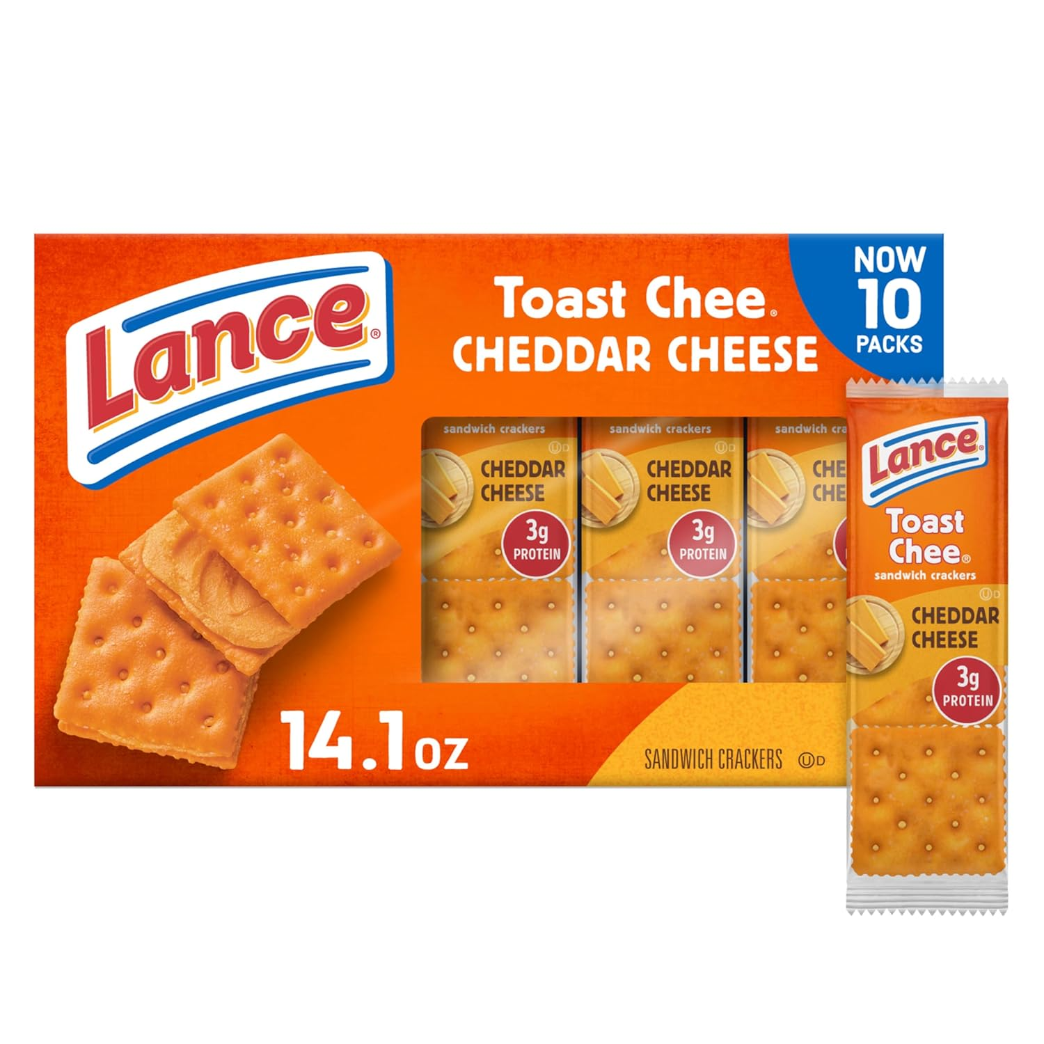 Sandwich Crackers, Toastchee Cheddar, 10 Individually Wrapped Packs, 6 Sandwiches Each