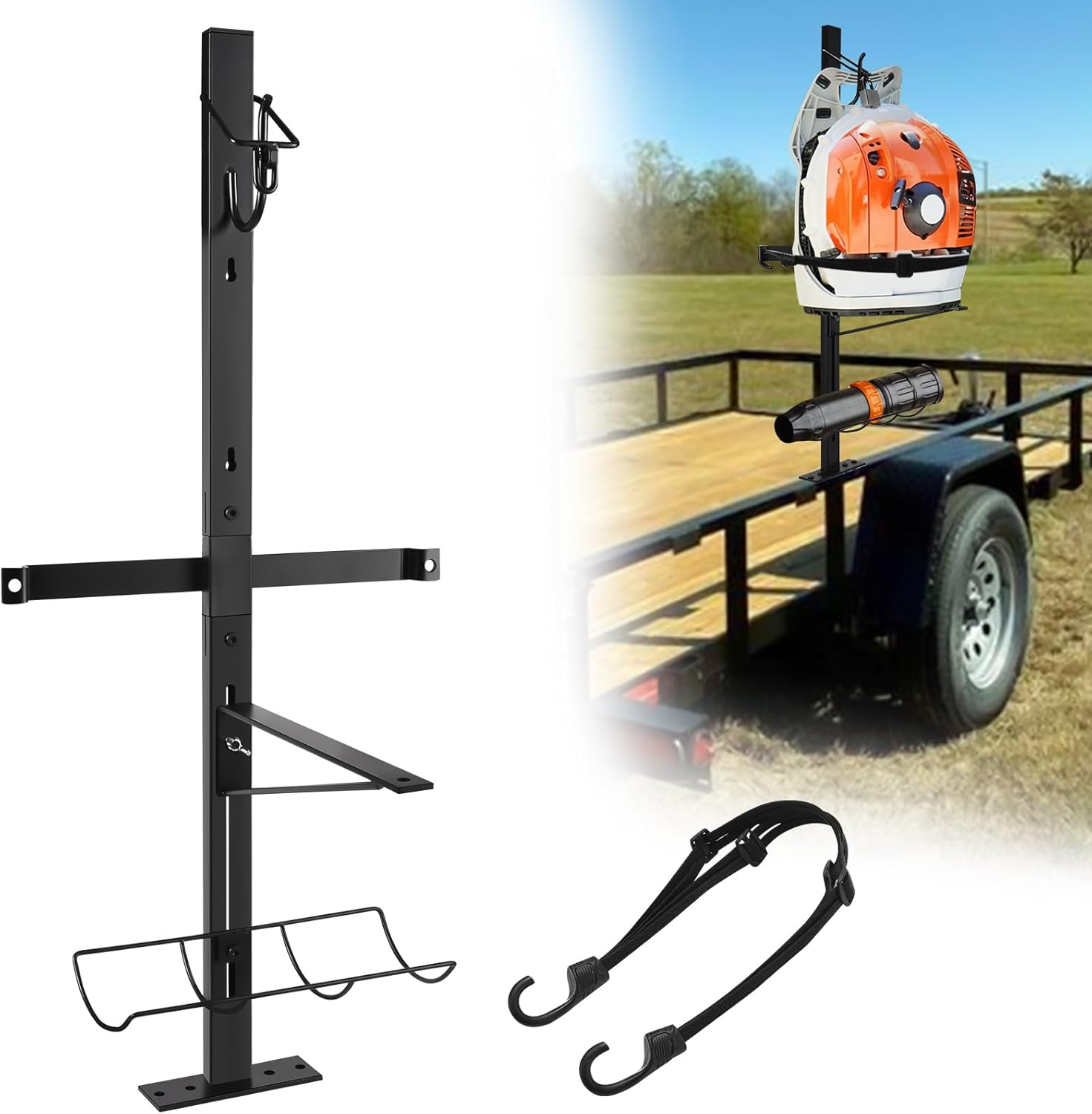 Upgraded Backpack Blower Rack for Trailer, Thicken Steel Leaf Backpack Blower Holder with Adjustable Base Fit 16