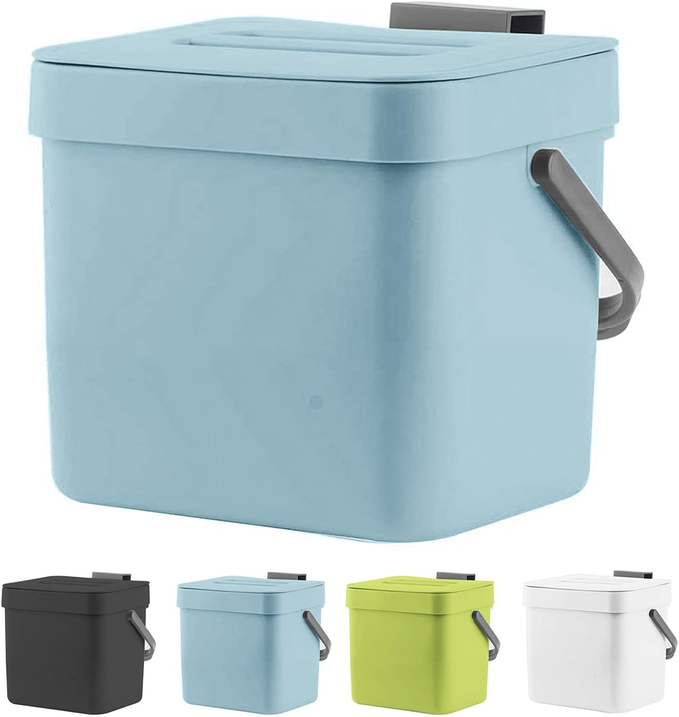 Kitchen Compost Bin, Hanging Trash Can with Lid for Kitchen Cabinet Door, under Sink, Wall Mounted Waste Bin for Bathroom, 1.8 Gallon, Blue