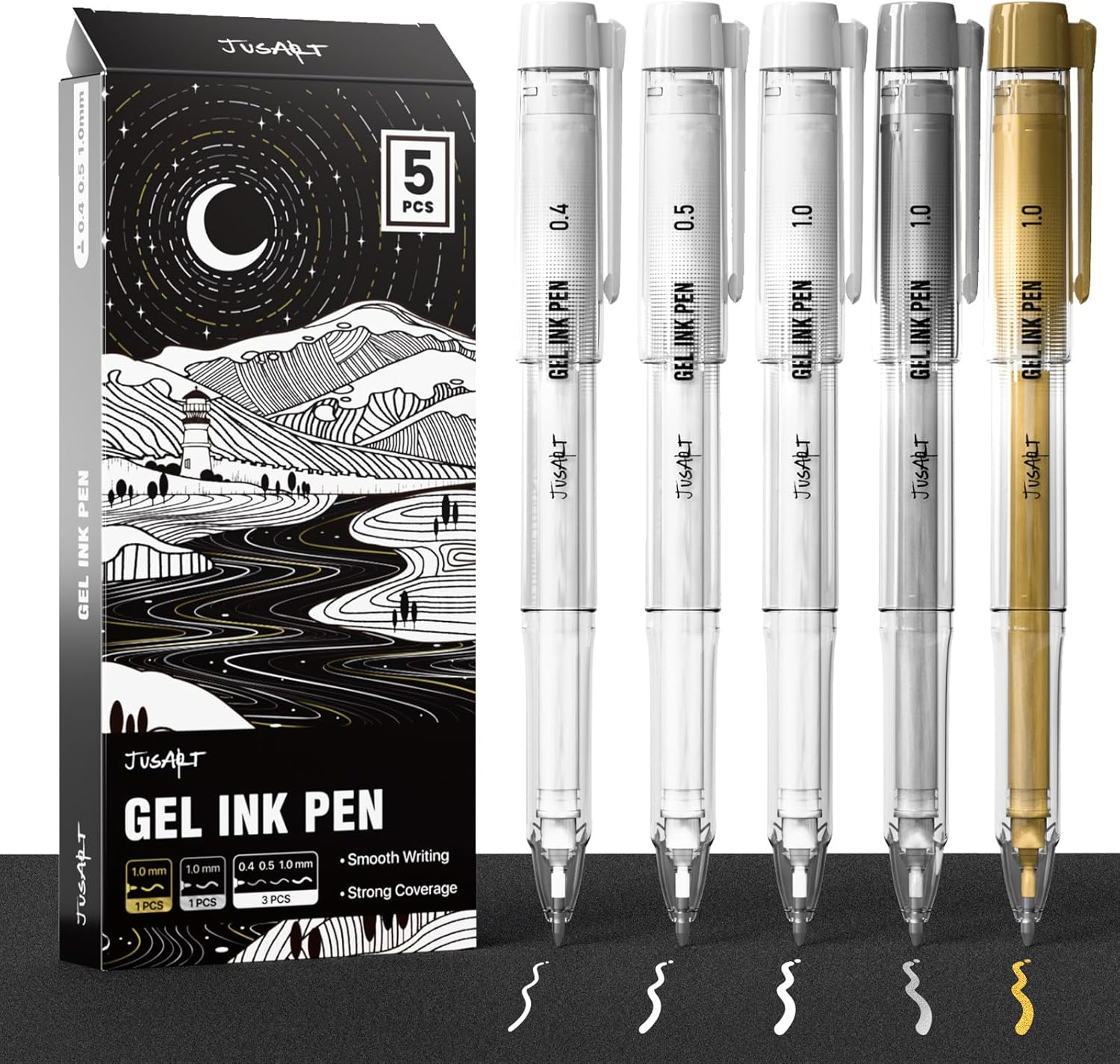 White Pen, Gold Pens & Silver Pen with 0.4Mm, 0.5Mm & 1.0Mm Assorted Tips, Opaque Ink Pens for Black Paper, Journaling & DIY Crafts, Ideal Drawing Pens for Artists & Art Supplies, 5 Pack