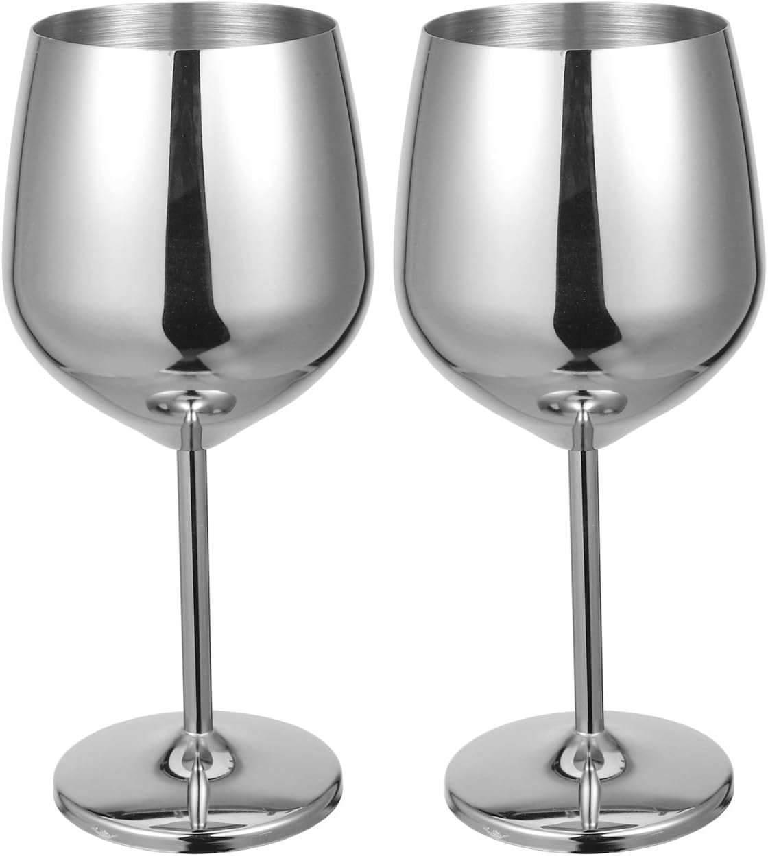 Silver Stainless Steel Wine Glasses, 18Oz Shatterproof Metal Wine Goblets, Set of 2 Unbreakable Stemmed Toasting Flutes for Camping, Poolside, Picnics & Weddings