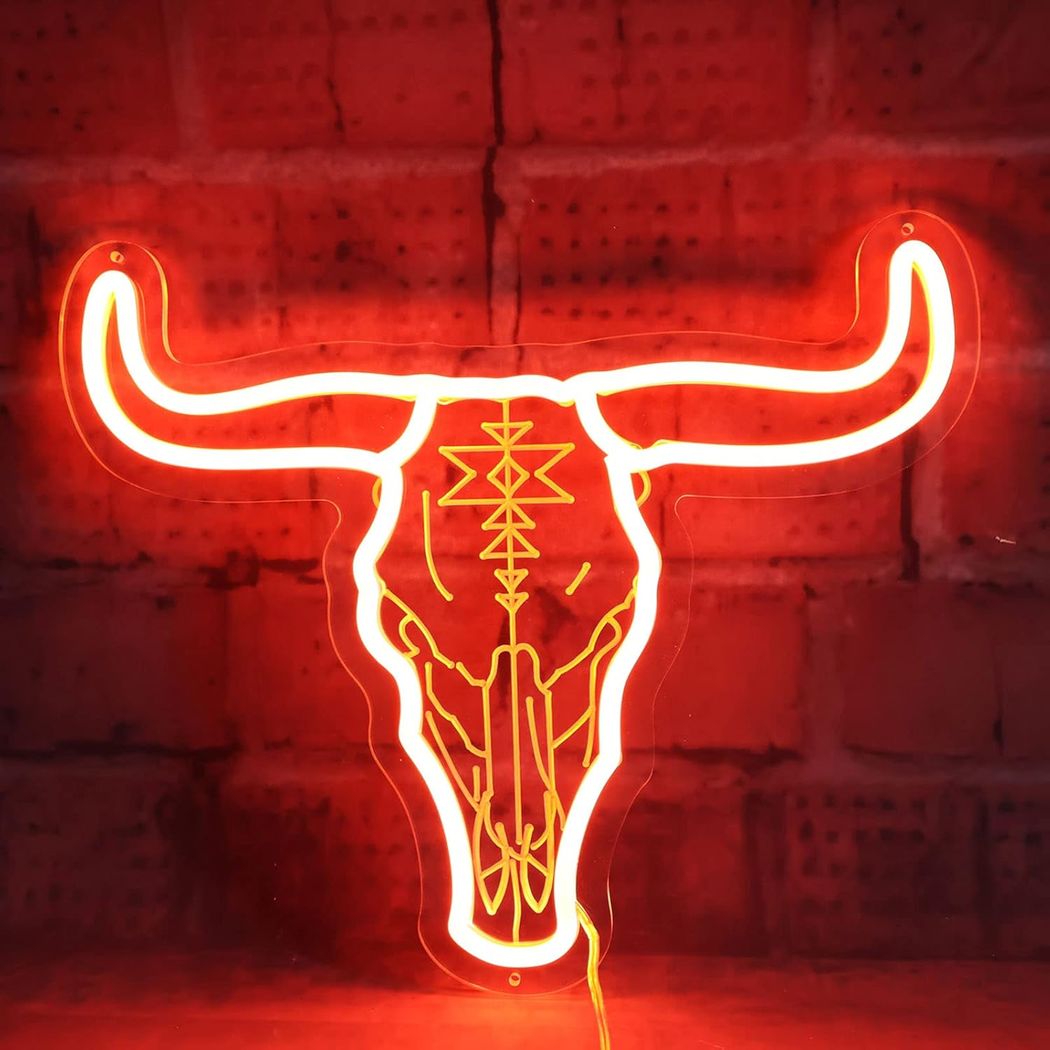 Longhorn Bull Skull Neon Sign for Cowgirl & Cowboy, Texas Long Horn Cow Skull Head LED Neon Light Dimmable Wall Decor, USB Powered for Office, Bar, Man Cave, Game Room
