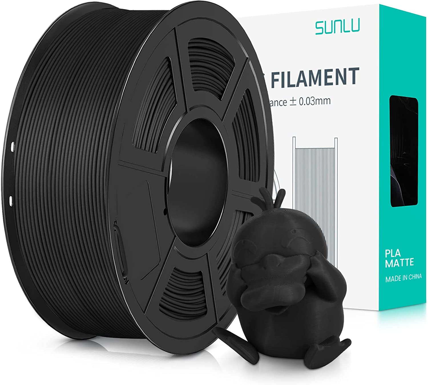 SUNLU Matte PLA Filament 1.75Mm Schwarz, 3D Drucker Filament Mit Matter Oberfläche, Neatly Wound Filament, Einfach Zu Bedienen, 1Kg(2.2Lbs) Spule PLA Filament Für FDM 3D Drucker, Schwarz