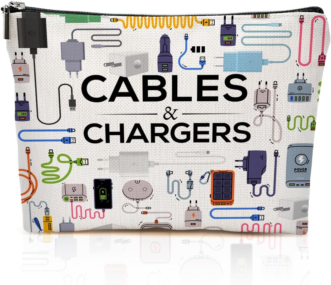 Cable Charger Makeup Bag, Charger Organizer Cosmetic Bags Zipper Pouch